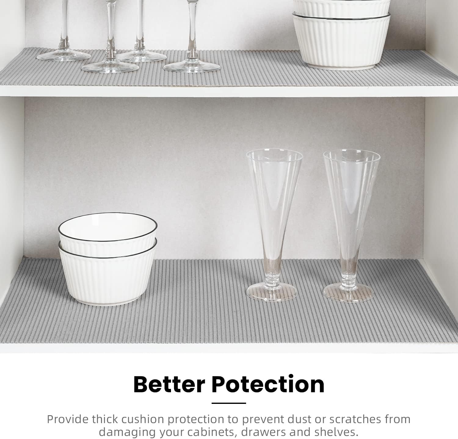 BAGAIL Drawer and Shelf Liner, 12 in X 10 Ft Non-Adhesive Shelf Liners for Kitchen Cabinets, Thick Strong Grip Liners for Desk, Shelves, Bathroom Drawers, Cabinet Protection - Black