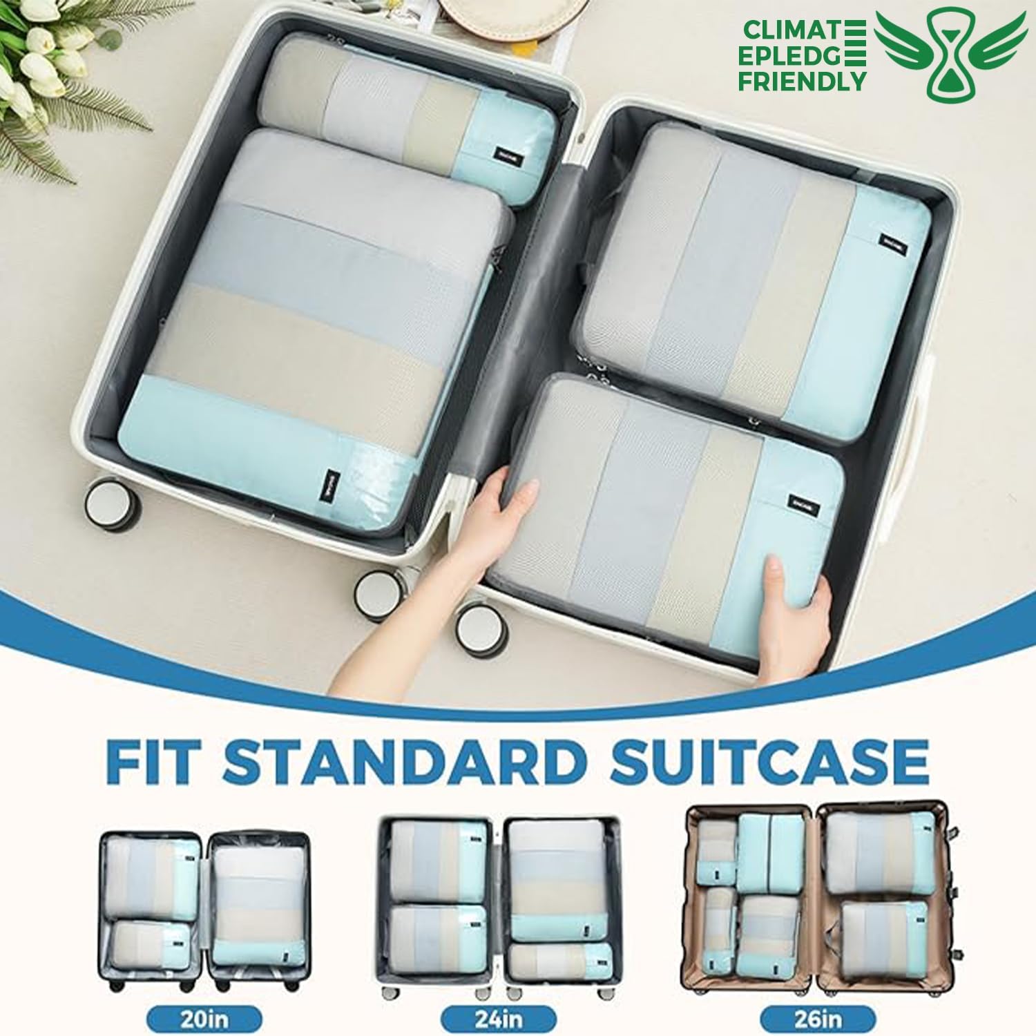 6 Set Label & Half Mesh Compression Packing Cubes with Packing List