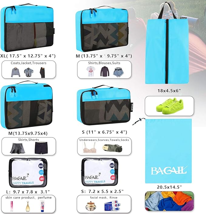 8 Set Packing Cubes Luggage Packing Organizer for Travel, Suitcase Packing Bags for Travel Accessories