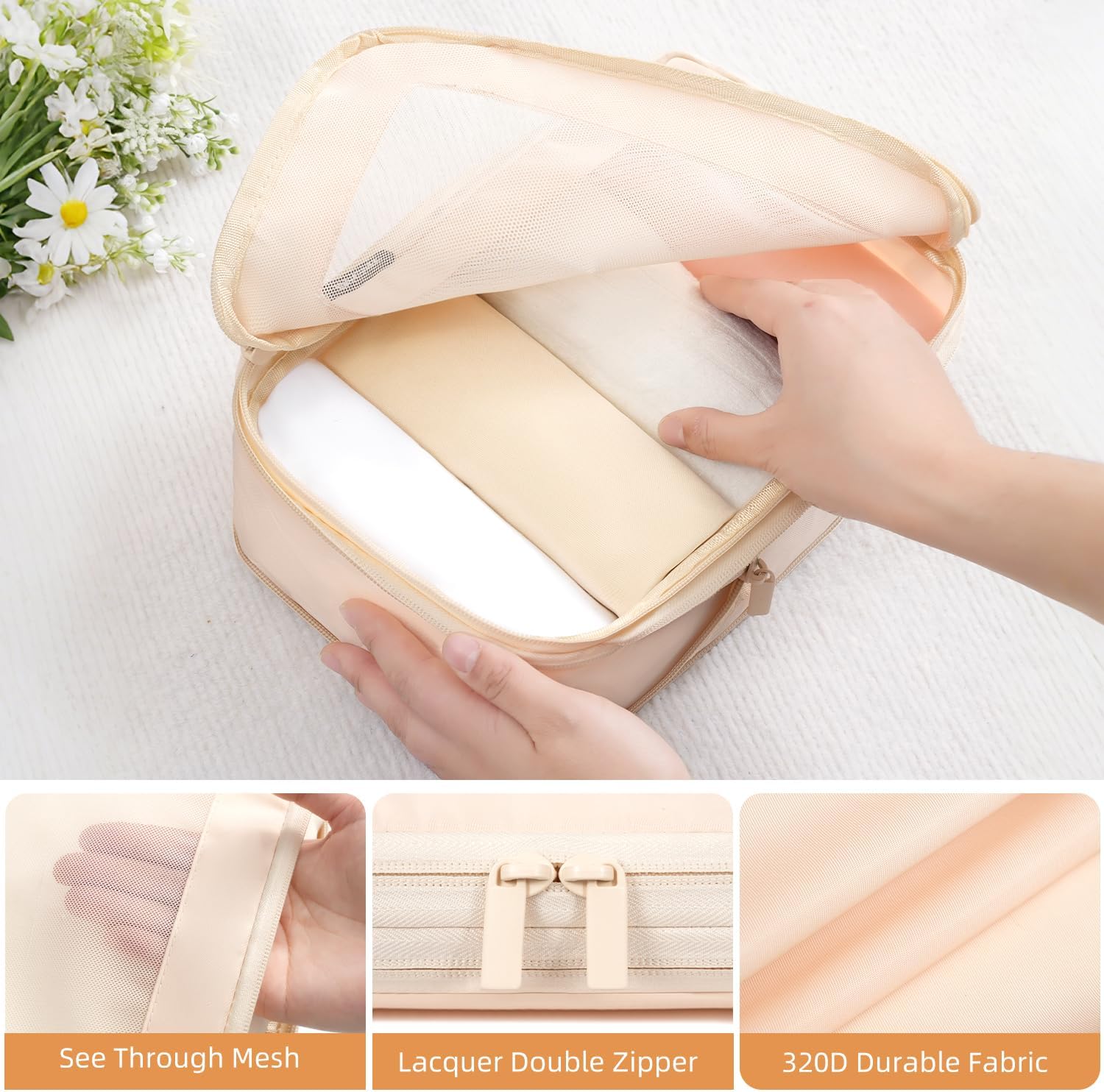 5 Set Square Mesh Compression Packing Cubes Travel Accessories Expandable Packing Organizers