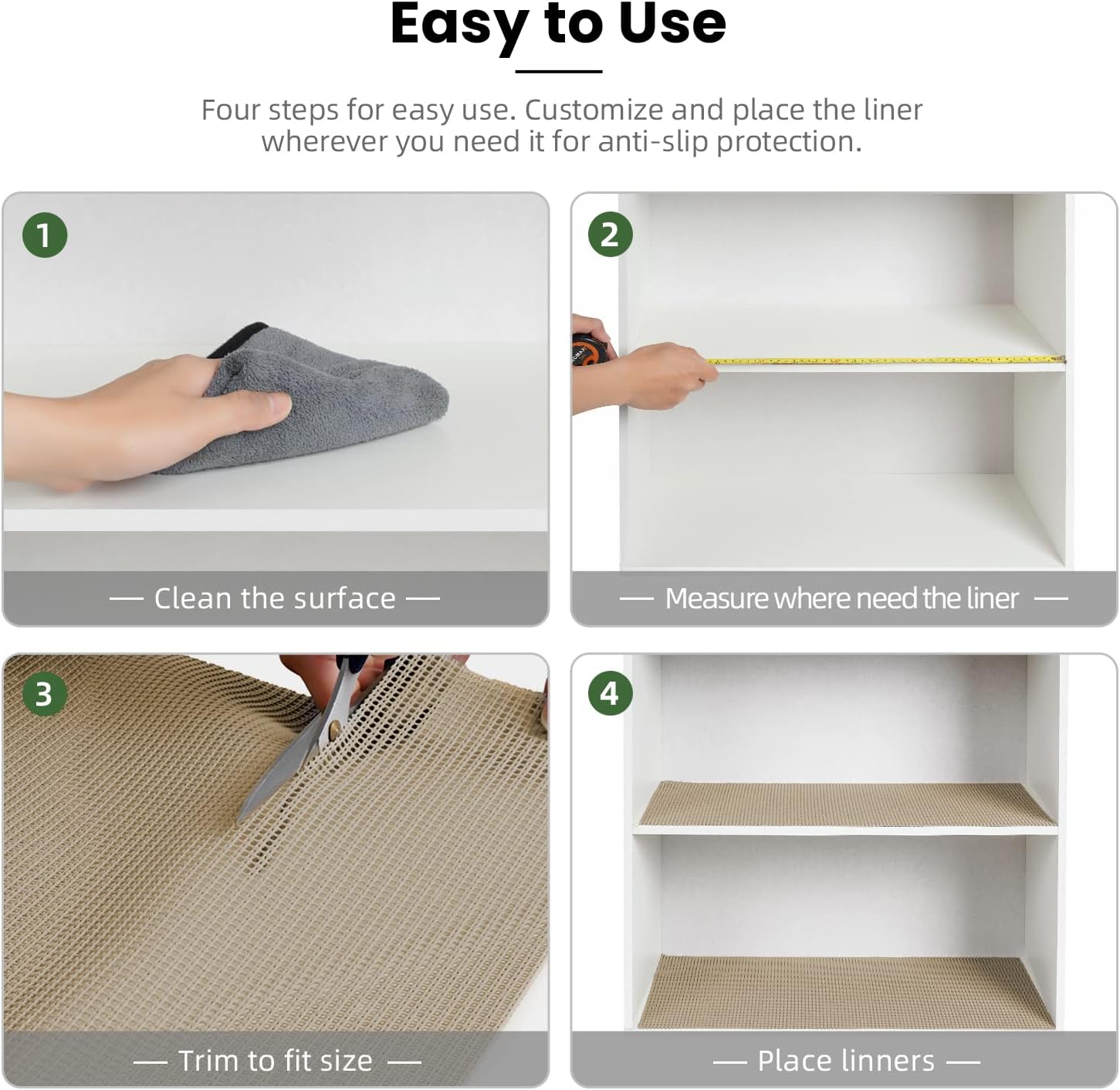 BAGAIL Drawer and Shelf Liner, 12 in X 10 Ft Non-Adhesive Shelf Liners for Kitchen Cabinets, Thick Strong Grip Liners for Desk, Shelves, Bathroom Drawers, Cabinet Protection - Black