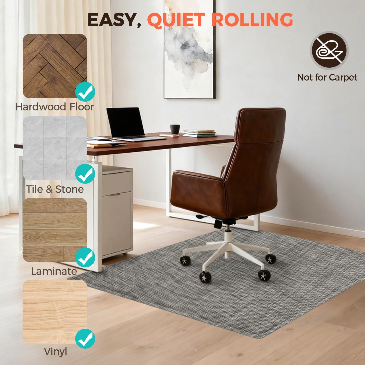 BAGAIL Office Chair Mat for Hardwood Floor, Heavy Duty Computer Chair Mat - Fast Flat & Smooth Glide - Non-Slip Desk Chair Floor Protector for Home Office