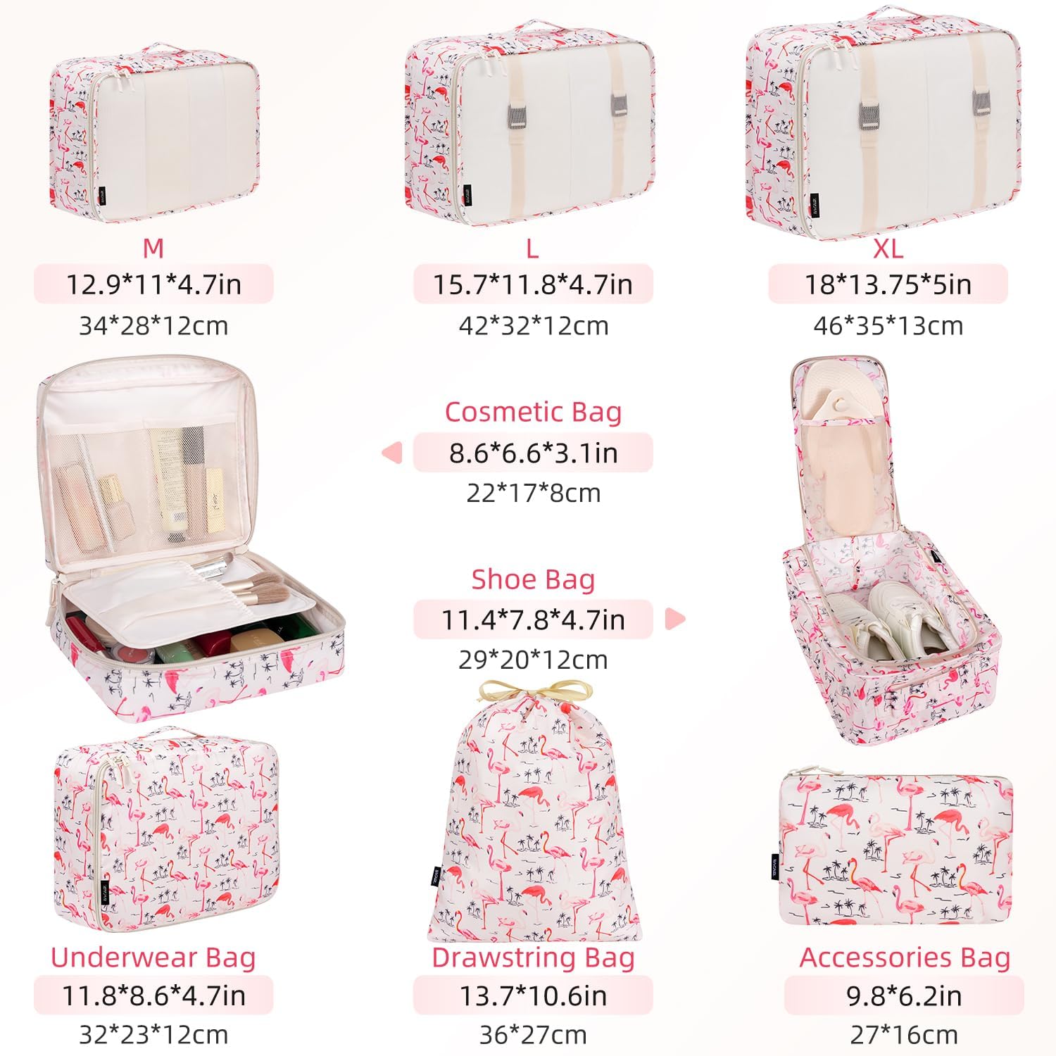  8 Set Mesh Packing Cubes with laundry bag and shoe bag