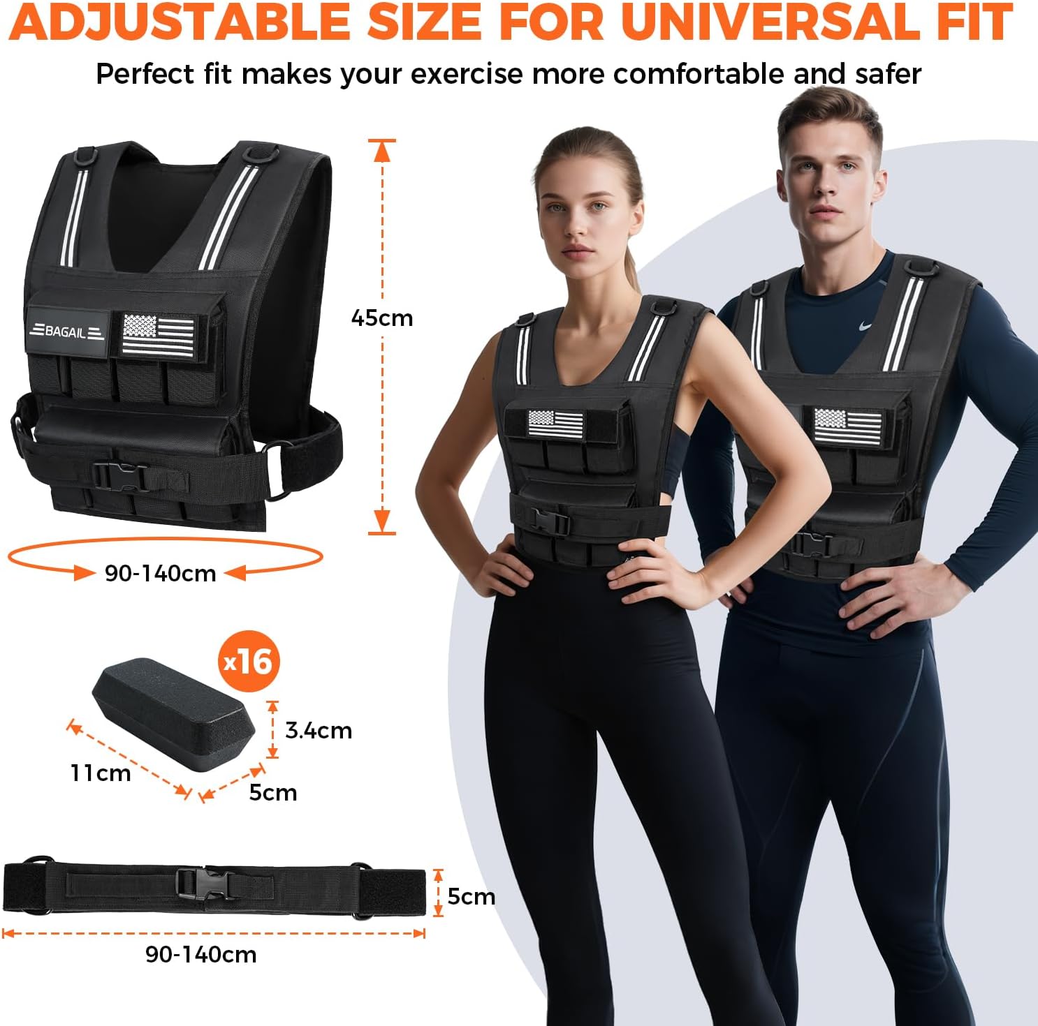 BAGAIL Weighted Vest Men, 20lb/30lb/40lb Adjustable Weight Vest for Woman with Removable Iron Weights, Women’s Rucking Vest for Walking, Workout, Running, Strength Training