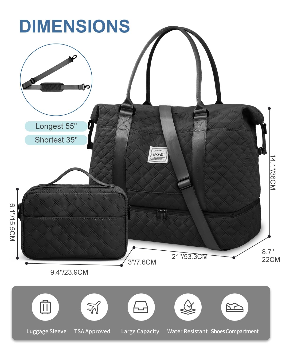 Travel Duffel Bag, Weekender Bags for Women, Overnight Gym Carry On Tote Bag with Wet Pocket,