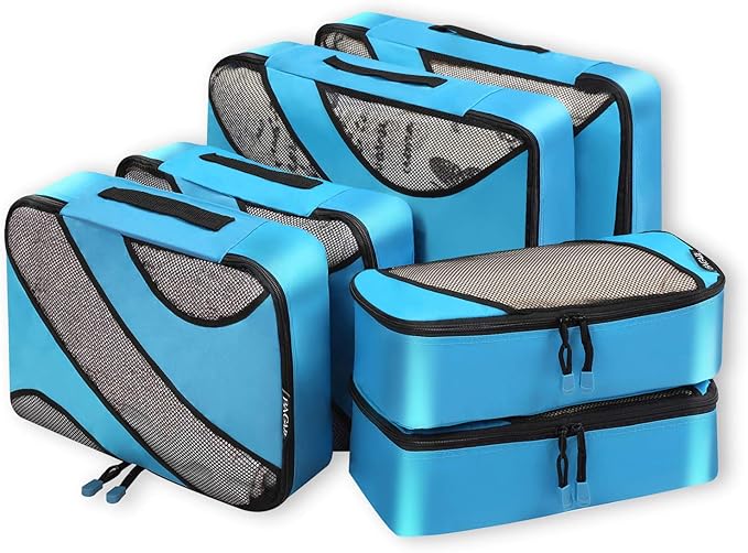 6 Set half mesh Packing Cubes -Various Sizes Travel Luggage Packing Organizers