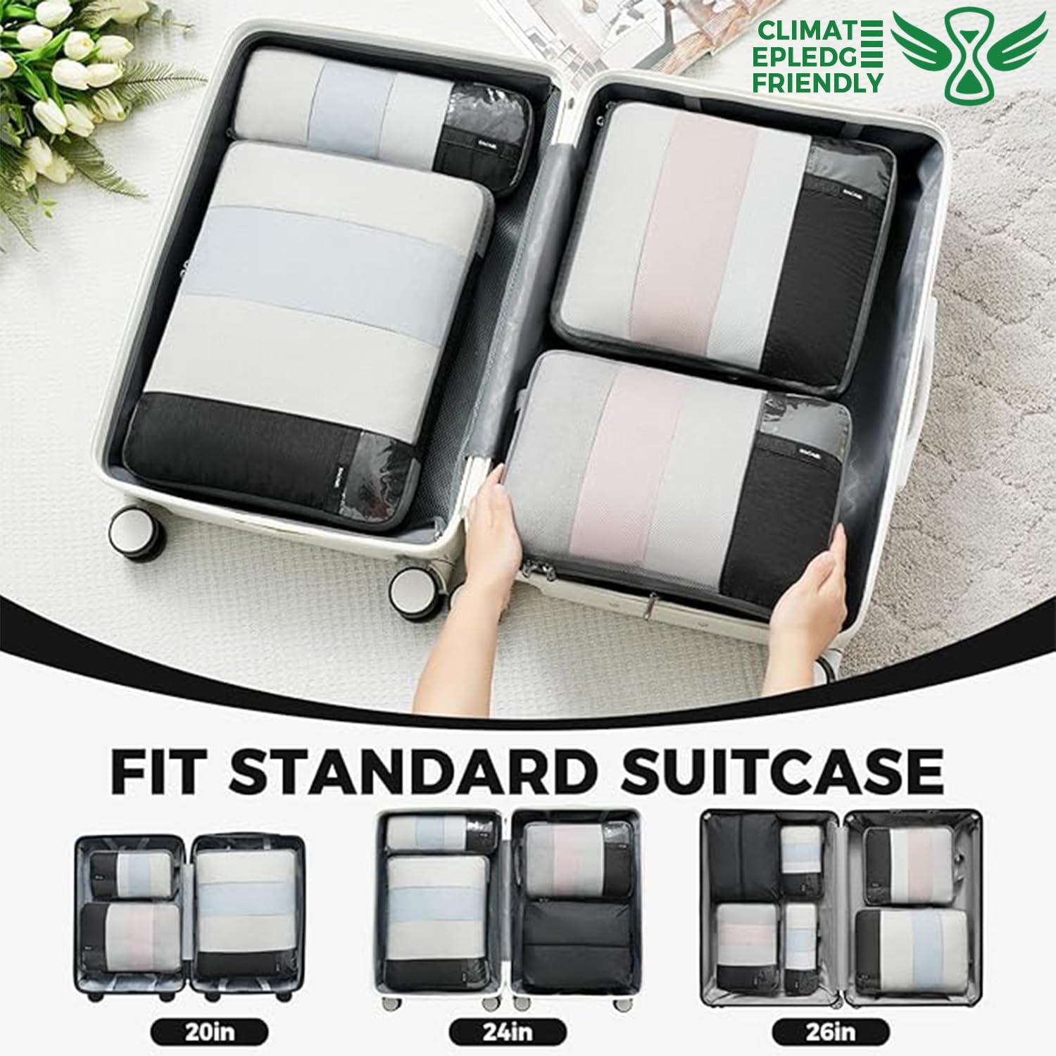 6 Set Label & Half Mesh Compression Packing Cubes with Packing List