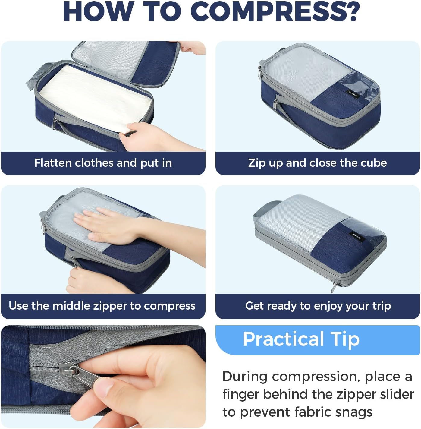 6 Set Label & Half Mesh Compression Packing Cubes with Packing List