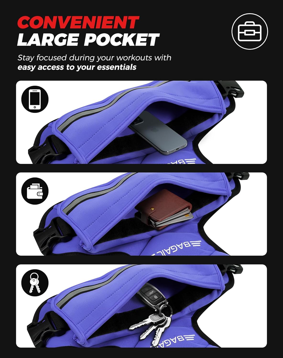 BAGAIL Adjustable Weighted Vest 4-10lb/12-18lb/20-32lb, Comfortable X-Shape & U-Neck Weight Vest for Women and Men Walking with 6 Removable Weights, Large Pocket and Reflective Strips