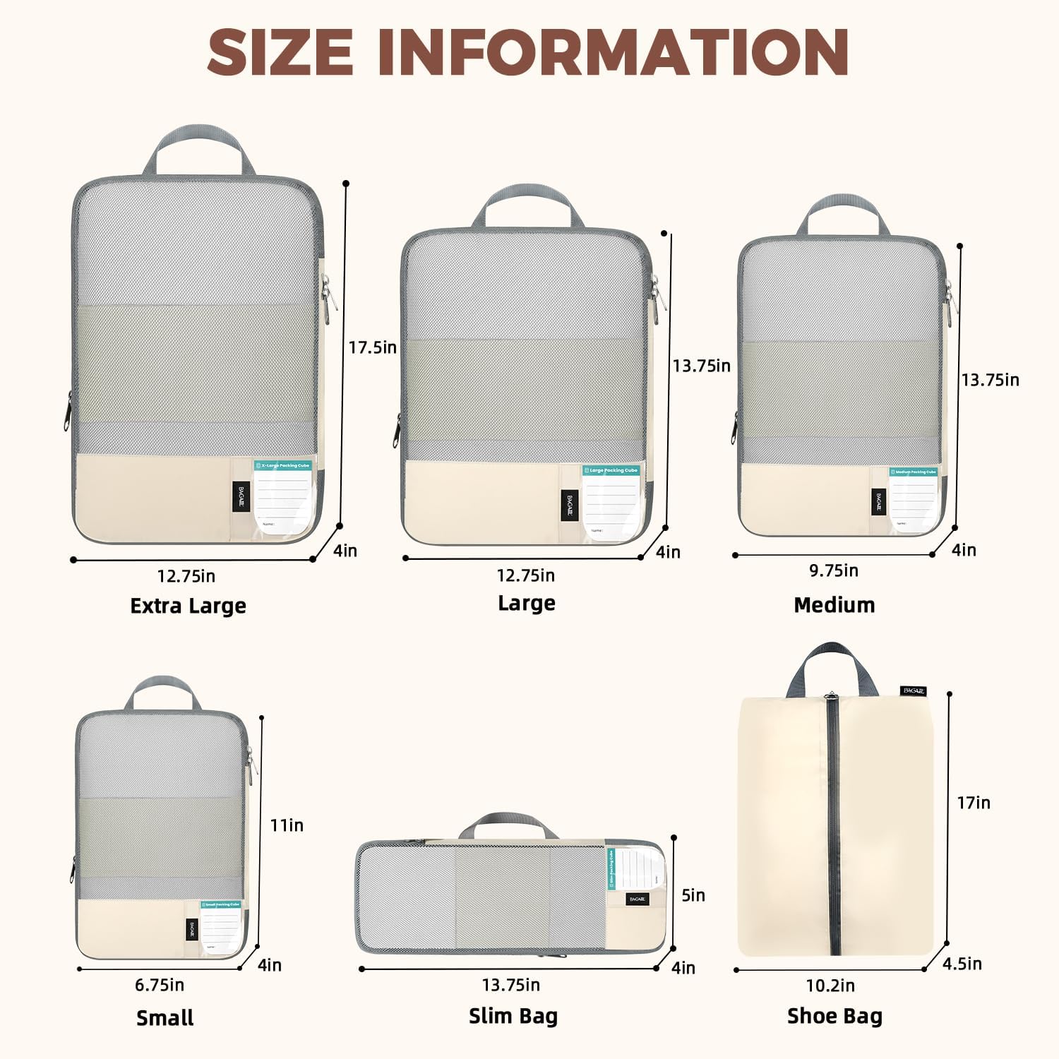 6pc Ultra-Light Compression Packing Cubes - Mesh Travel Organizers with Labels & Packing Checklist