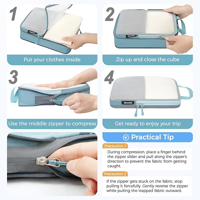 BAGAIL 5 Set/6 Set Ultralight Compression Packing Cubes Travel Accessories Expandable Packing Organizers(Black 6Set Mesh Pattern)