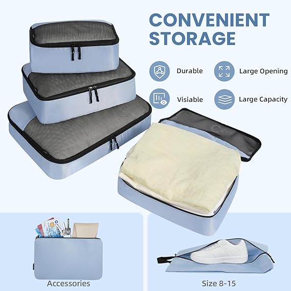 Half Mesh 8 Set Packing Cubes Luggage Packing Organizers for Travel Accessories