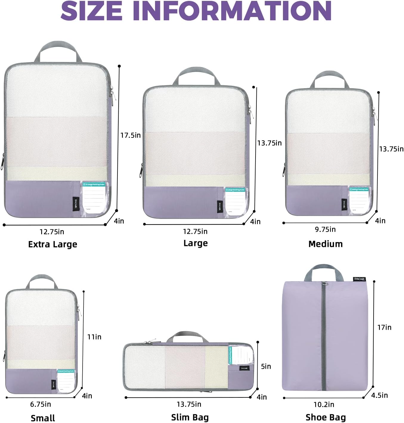 6 Set Label & Half Mesh Compression Packing Cubes with Packing List