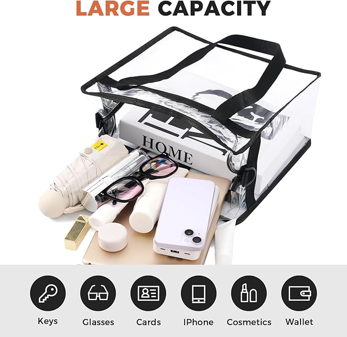 Clear Tote bags,Stadium Approved ,Crossbody Messenger Shoulder Bag with Adjustable Strap