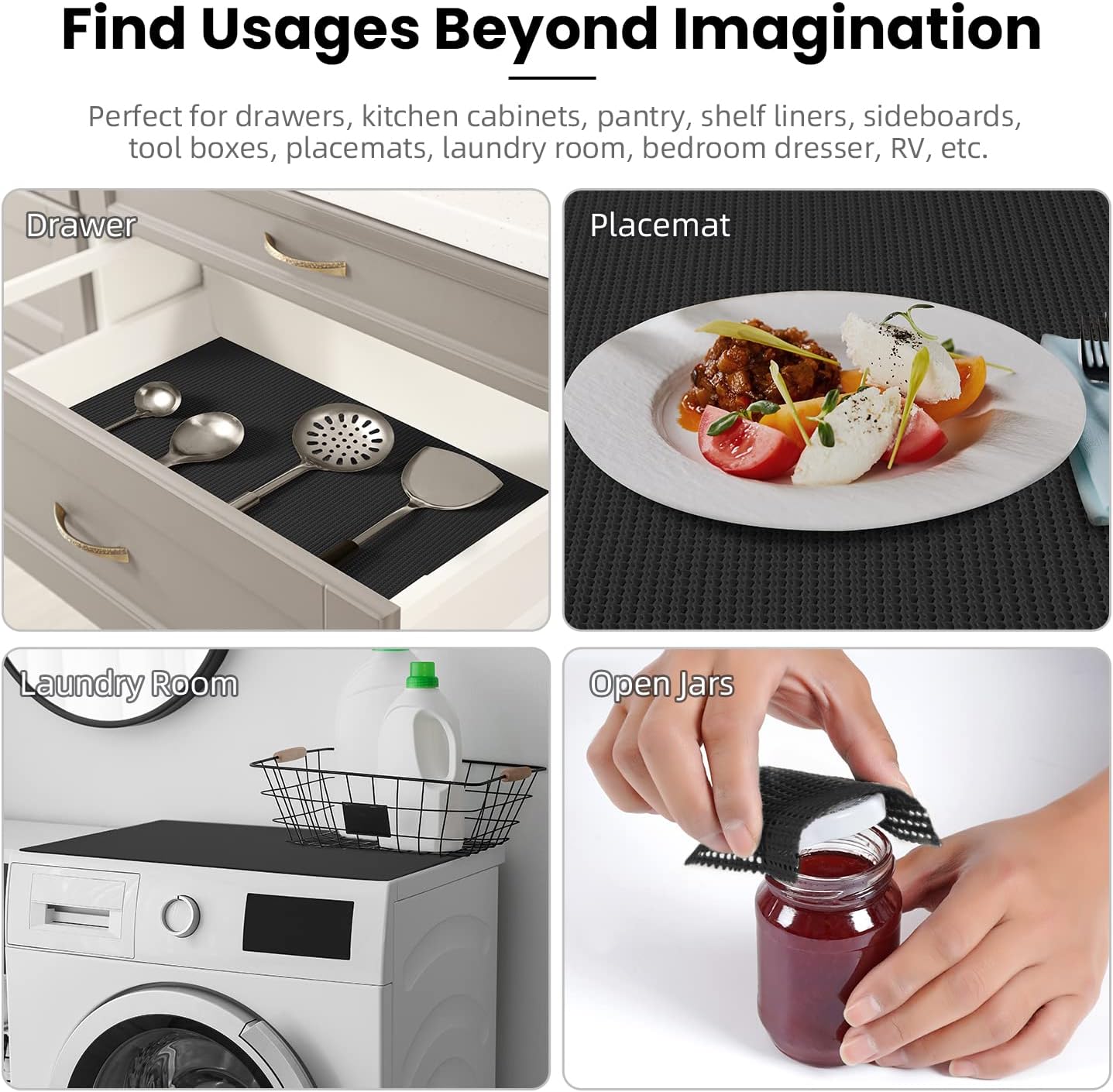 BAGAIL Drawer and Shelf Liner, 12 in X 10 Ft Non-Adhesive Shelf Liners for Kitchen Cabinets, Thick Strong Grip Liners for Desk, Shelves, Bathroom Drawers, Cabinet Protection - Black