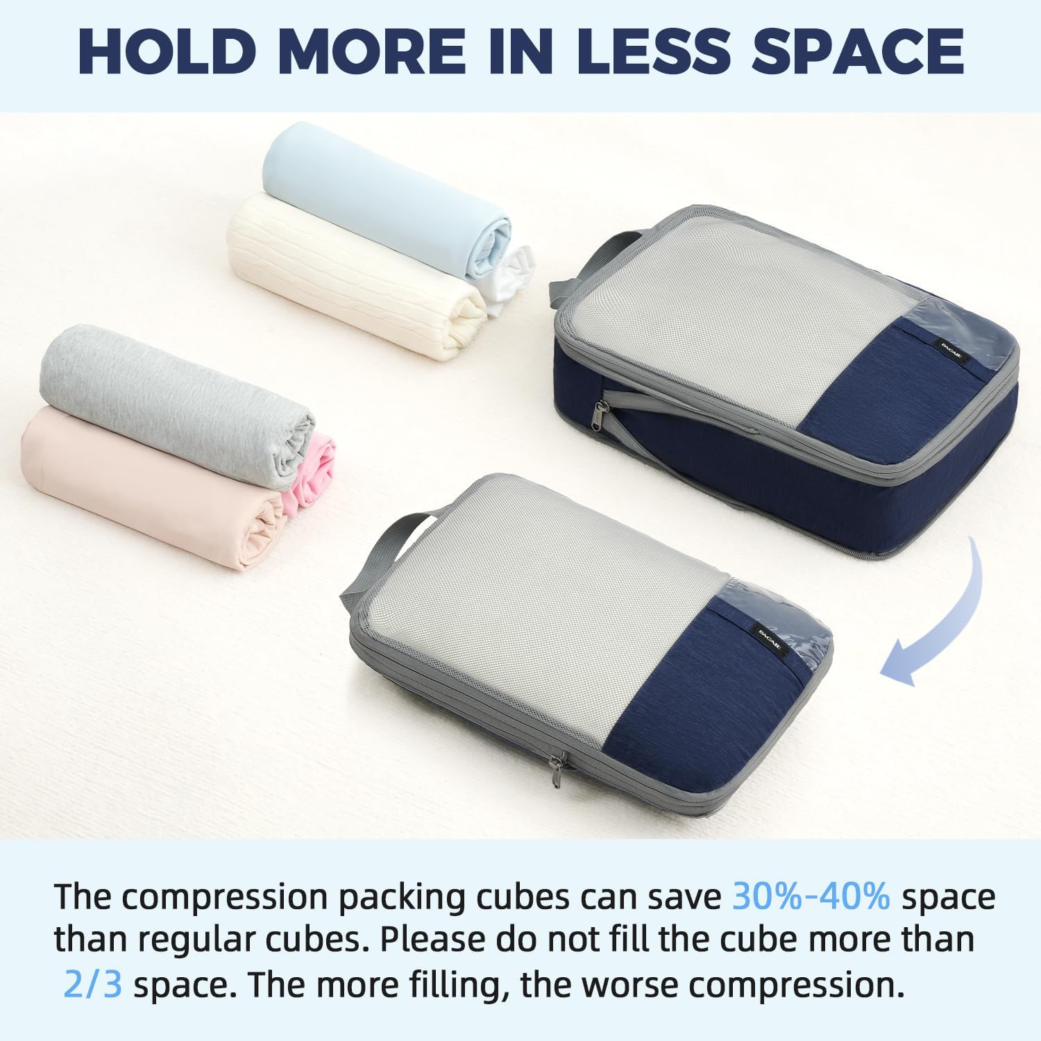 6 Set Label & Half Mesh Compression Packing Cubes with Packing List