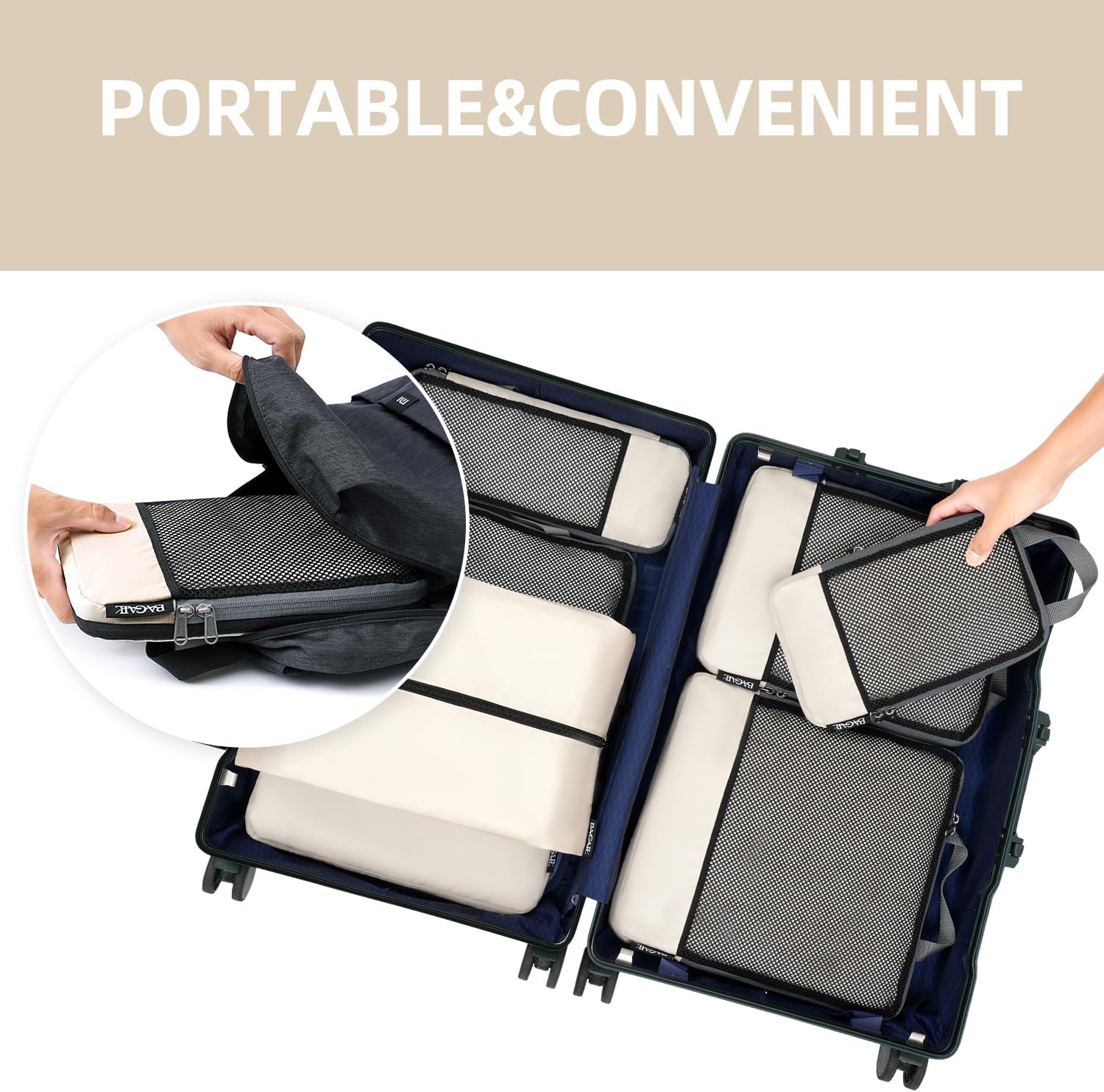 6 Set Half Mesh Compression Packing Cubes Travel Accessories Expandable Packing Organizers