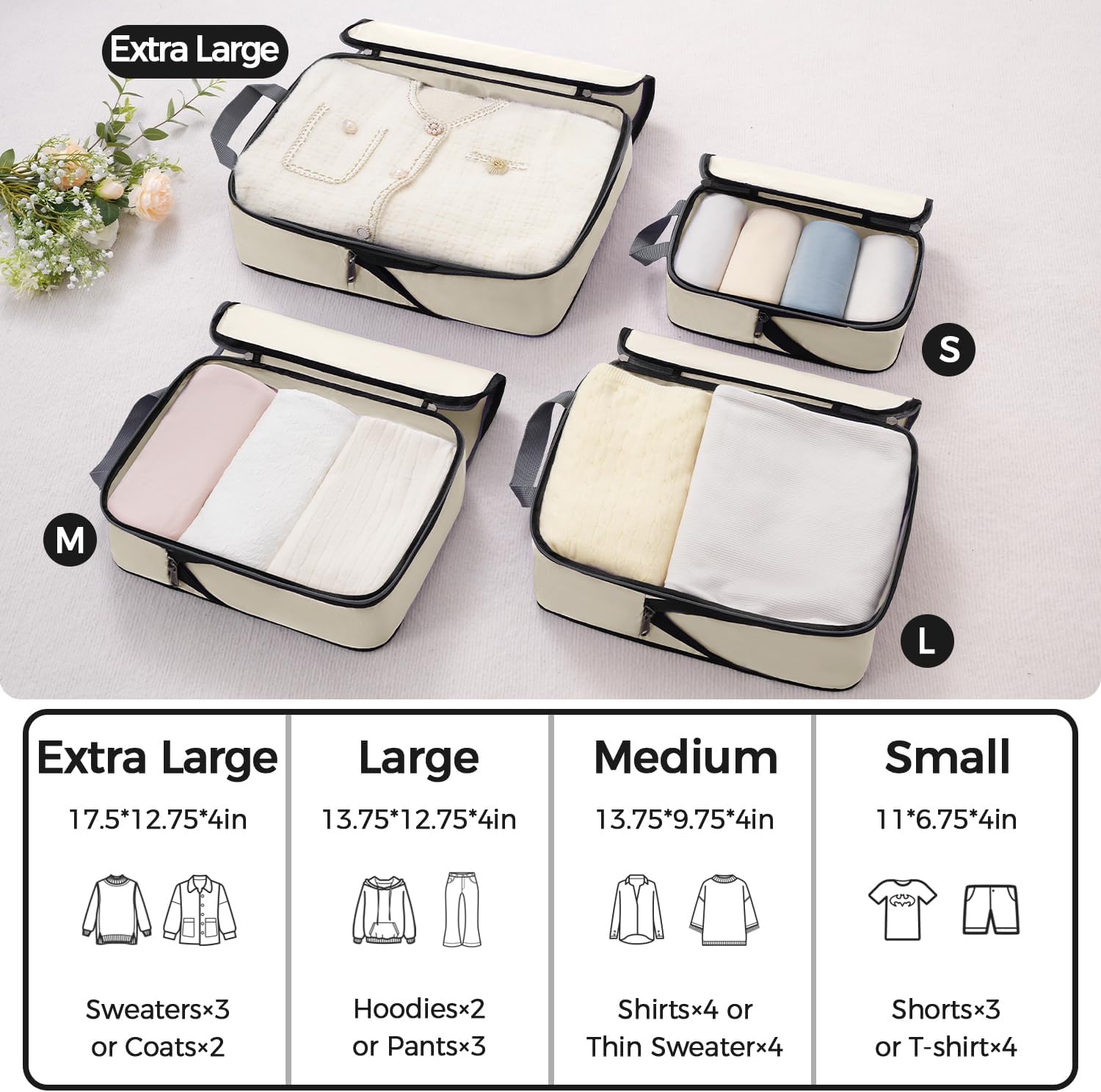4 Set Compression Packing Cubes Travel Expandable Packing Organizers