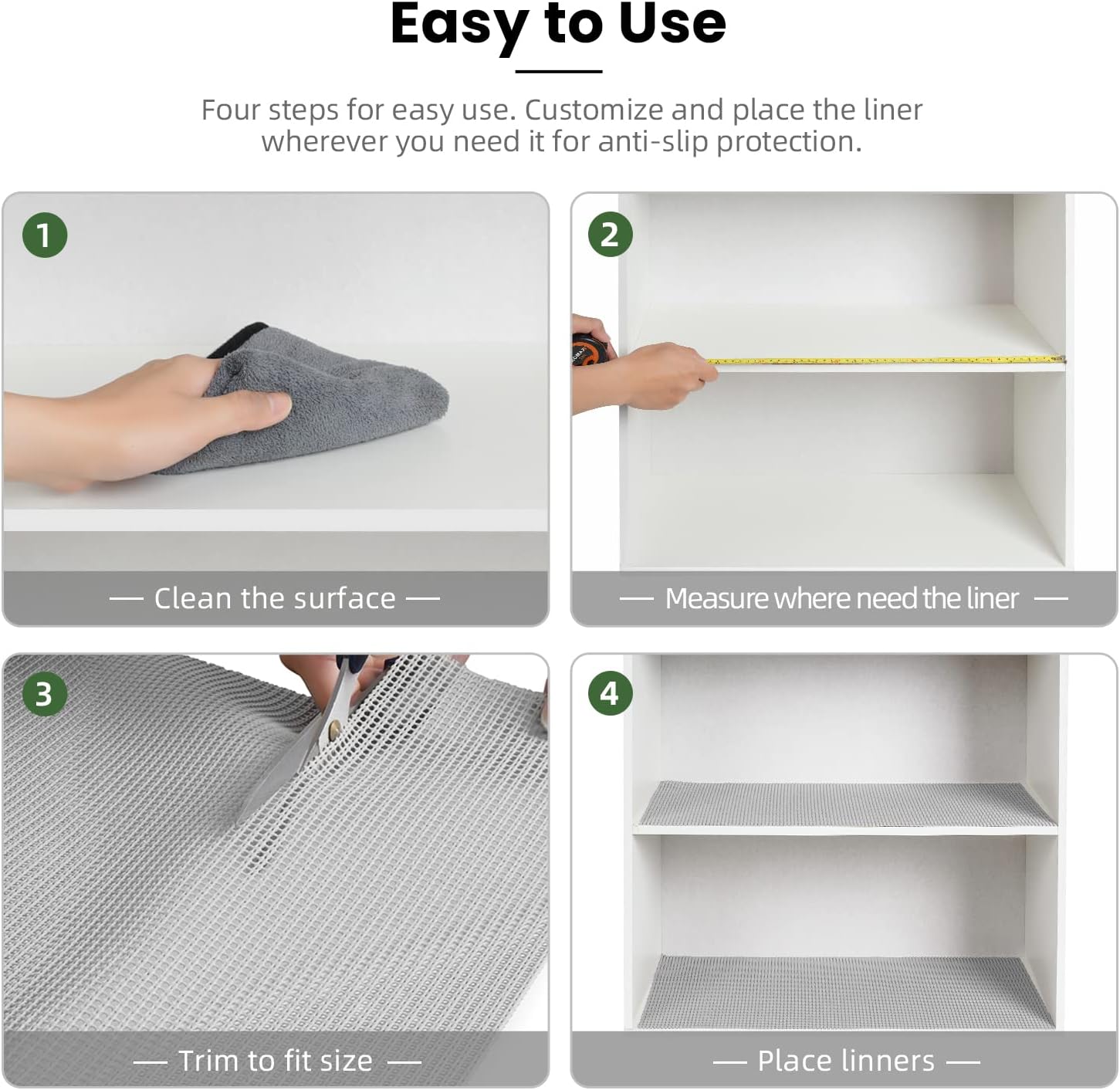 BAGAIL Drawer and Shelf Liner, 12 in X 10 Ft Non-Adhesive Shelf Liners for Kitchen Cabinets, Thick Strong Grip Liners for Desk, Shelves, Bathroom Drawers, Cabinet Protection - Black