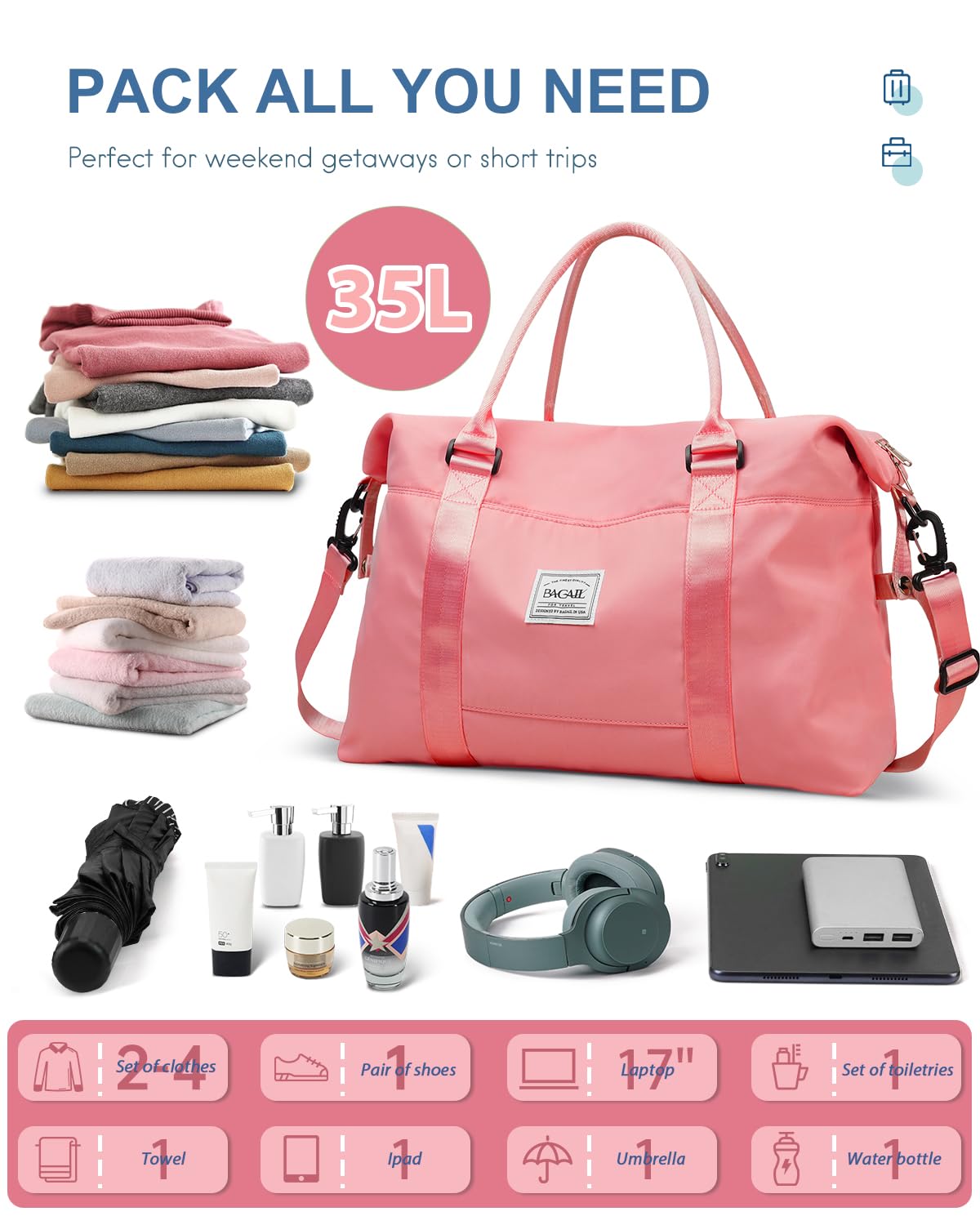 Travel Duffel Bag, Weekender Bags for Women, Overnight Gym Carry On Tote Bag with Wet Pocket,