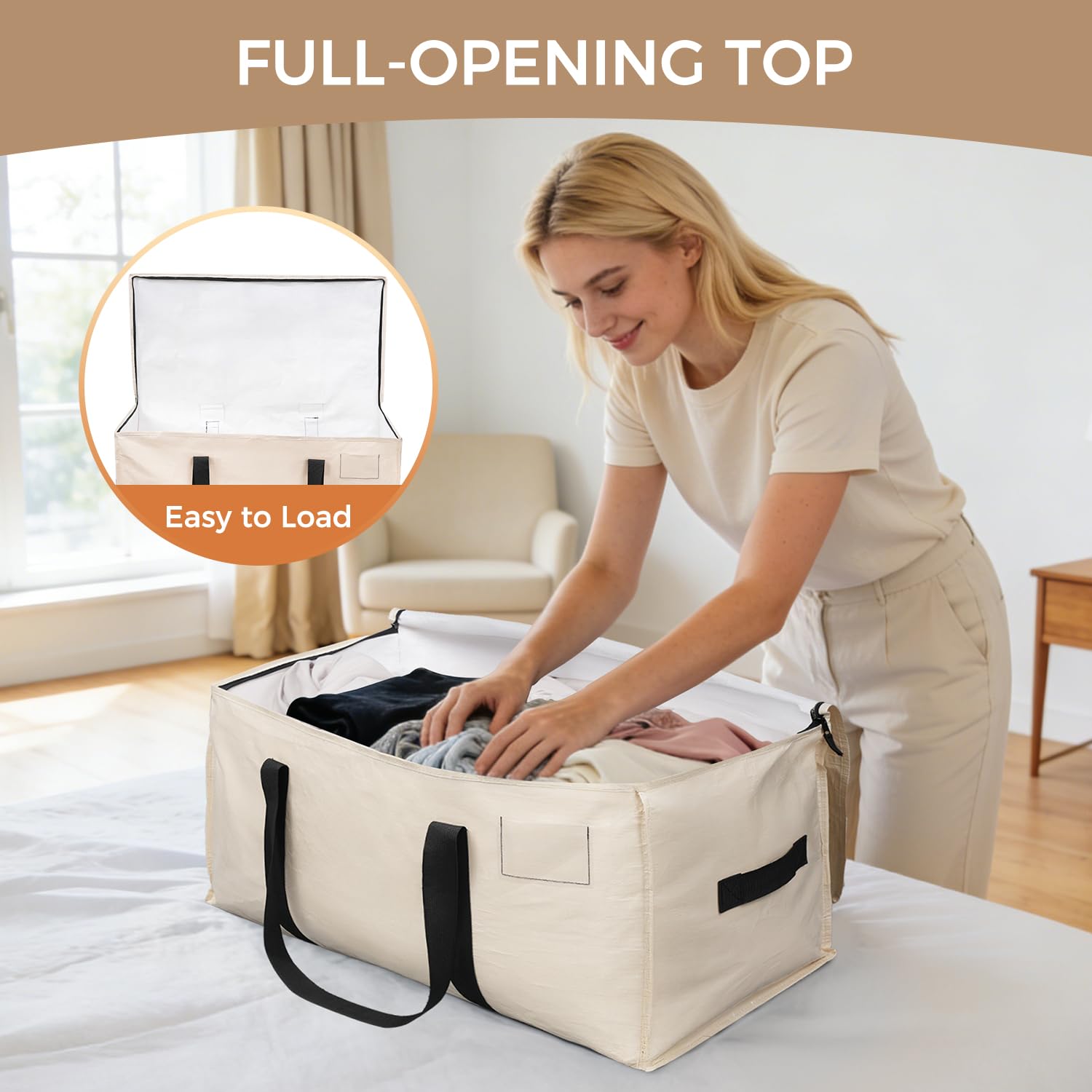 Heavy Duty Moving Bags with Strong Handle, Extra Large Moving Boxes, Storage Tote for Clothes, College Moving Supplies(Beige, 12 Pack)-BAGAIL