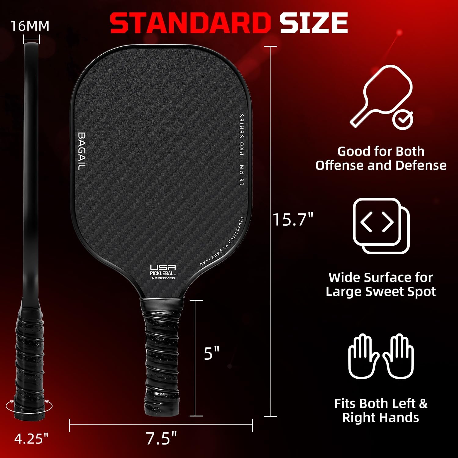 BAGAIL Pickleball Paddles, USAPA Approved Fiberglass Surface Pickleball Set, Lightweight Pickle Ball Rackets with 4 Balls, 1 Bag, Designed in California for Traction and Stability