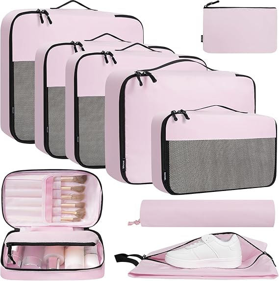 Half Mesh 8 Set Packing Cubes Luggage Packing Organizers for Travel Accessories
