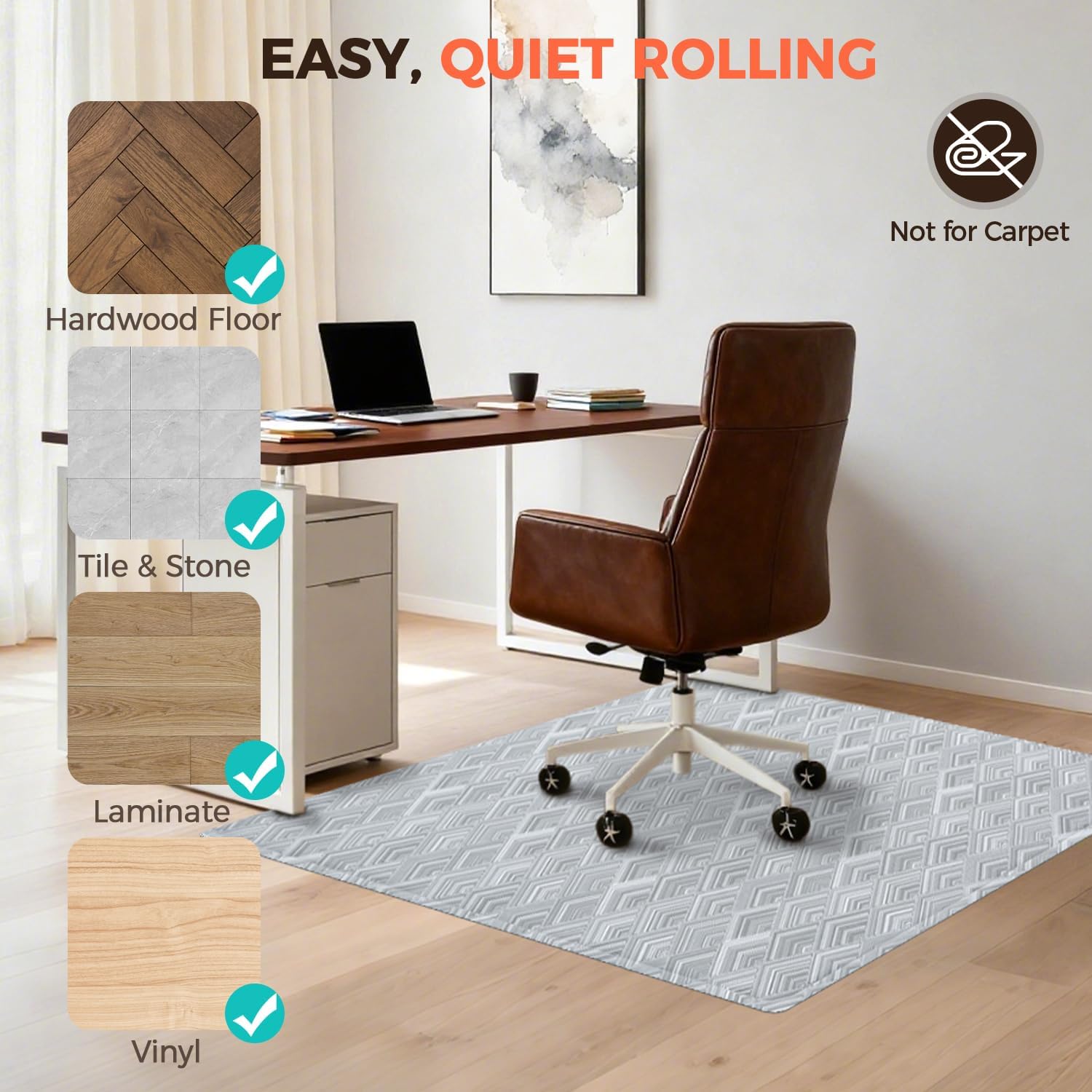 BAGAIL Office Chair Mat for Hardwood Floor, Heavy Duty Computer Chair Mat - Fast Flat & Smooth Glide - Non-Slip Desk Chair Floor Protector for Home Office