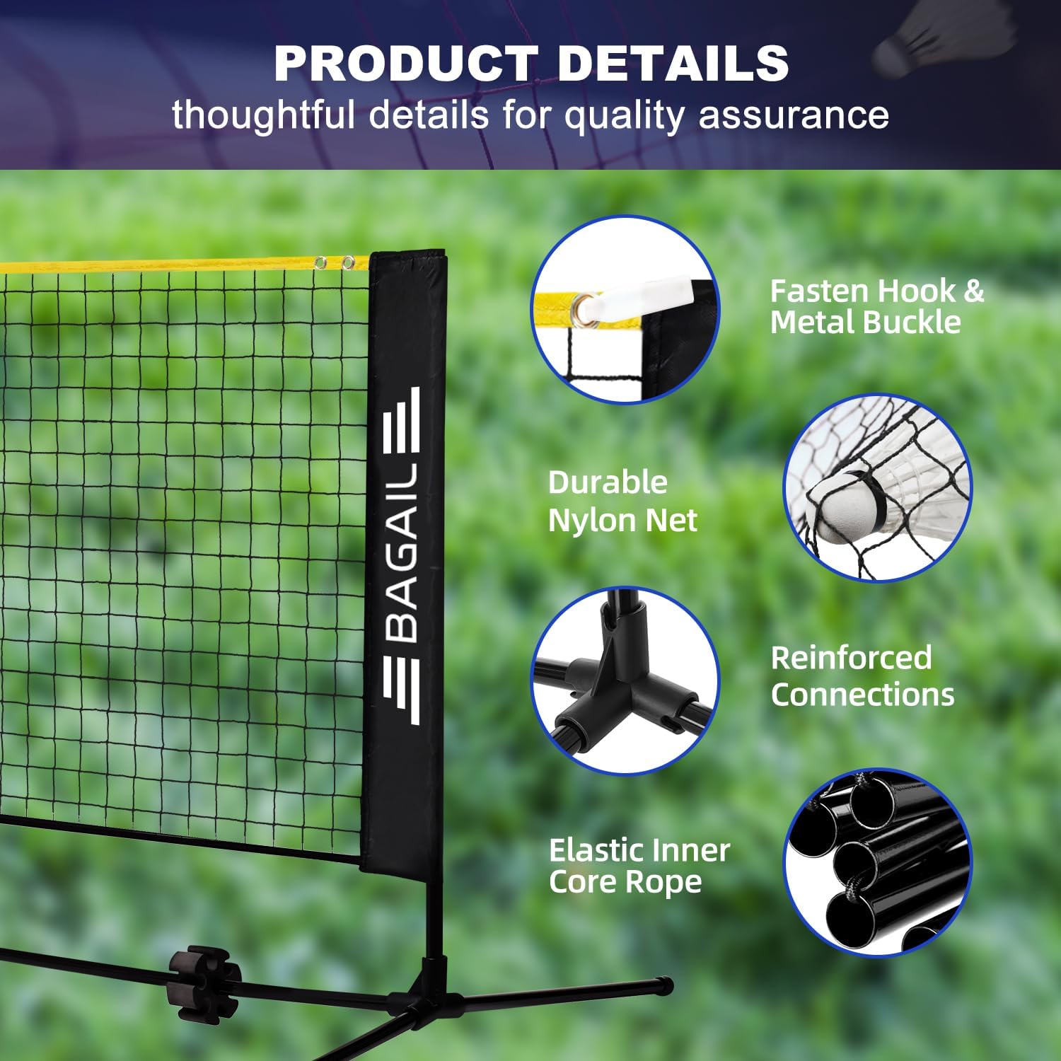 BAGAIL Badminton Net, Height Adjustable Kids Volleyball Net, Foldable Nylon Net 10 ft/14ft/17ft Wide, Tennis Net, Small Pickleball Net for Backyard Game and Indoor Outdoor Use, Easy Setup