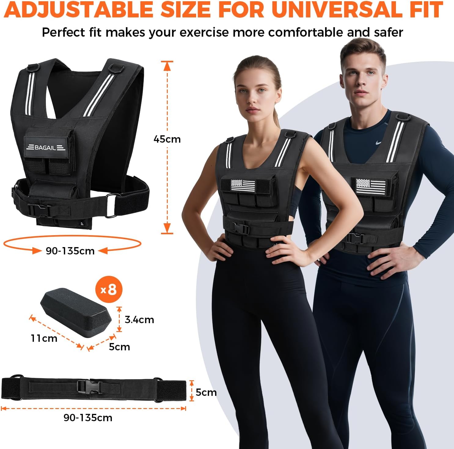 BAGAIL Weighted Vest Men, 20lb/30lb/40lb Adjustable Weight Vest for Woman with Removable Iron Weights, Women’s Rucking Vest for Walking, Workout, Running, Strength Training
