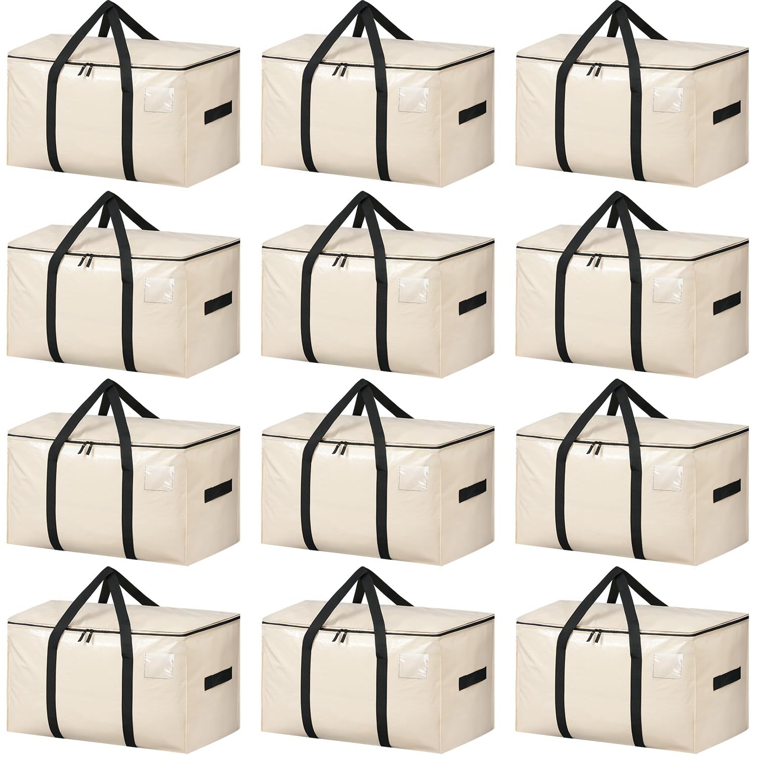 Heavy Duty Moving Bags with Strong Handle, Extra Large Moving Boxes, Storage Tote for Clothes, College Moving Supplies(Beige, 12 Pack)-BAGAIL