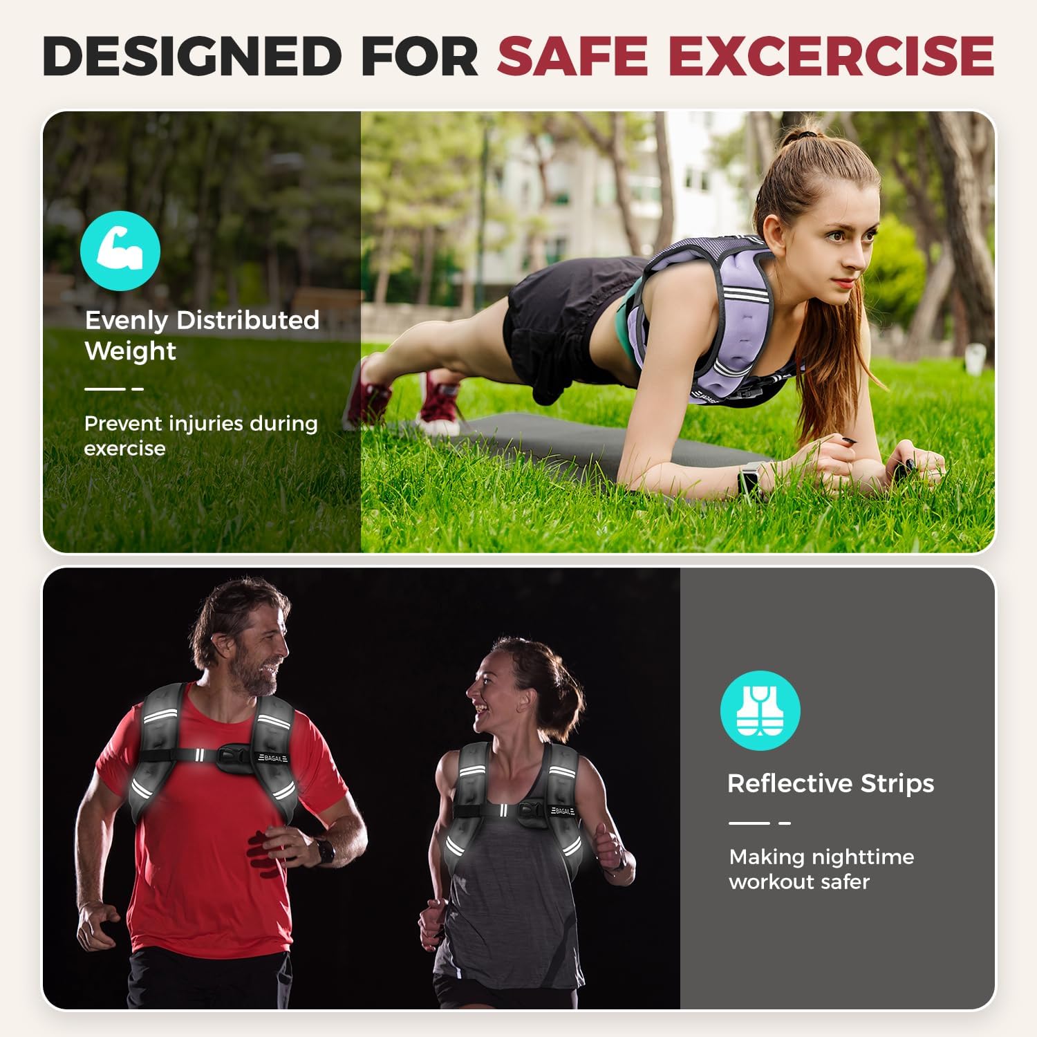 BAGAIL Comfort-Fit Weighted Vest for Woman, Even Weight Distribution, Faster Weight Loss, No-Chafe or Bounce for Walking & Running with Detachable Phone Pouch & Reflective Stripes (Available 5-30lbs)