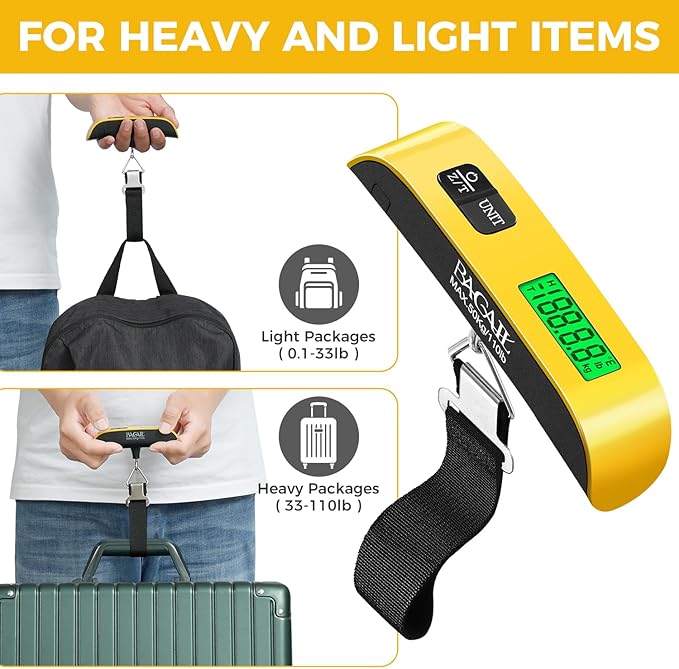 Luggage Scale, 110lbs Hanging Baggage Scale with Backlit LCD Display