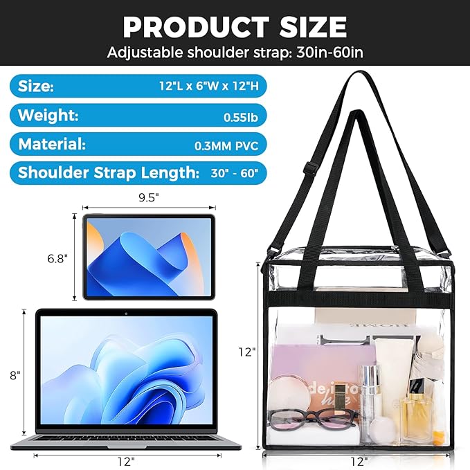 Clear Tote bags,Stadium Approved ,Crossbody Messenger Shoulder Bag with Adjustable Strap