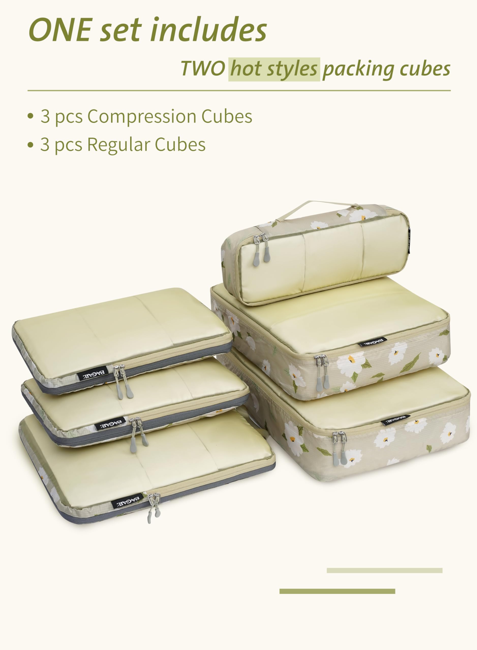 Bagail Ultralight Packing Cubes 7 Set, 3 Compression Packing Cubes 3 Packing Organizers With 1 Shoe Bag-Beige Mesh