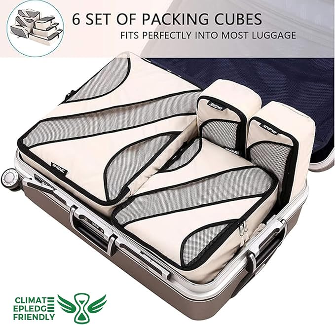 6 Set half mesh Packing Cubes -Various Sizes Travel Luggage Packing Organizers