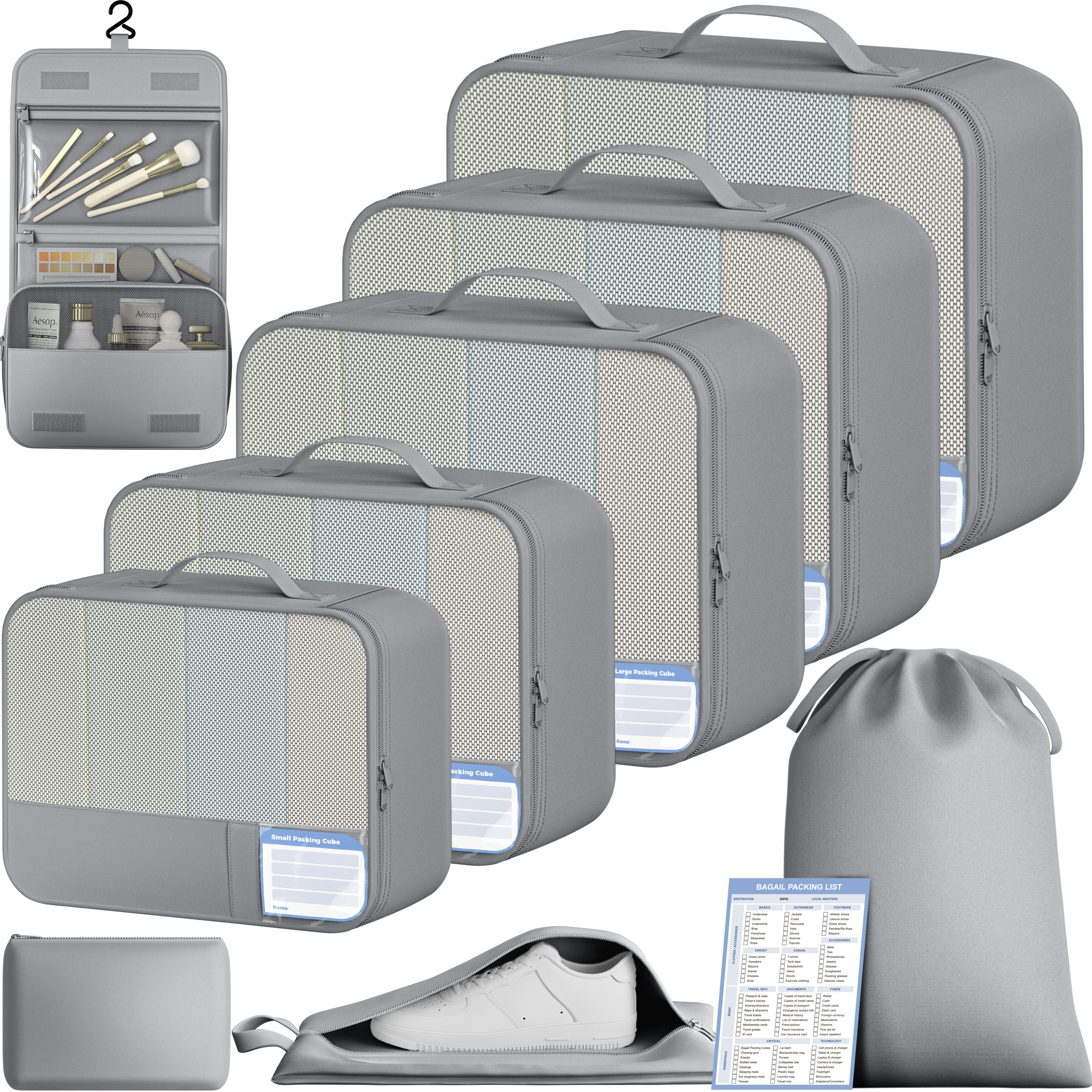 9 Set Label Packing Cubes with Packing List Luggage Packing Organizers for Travel Accessories