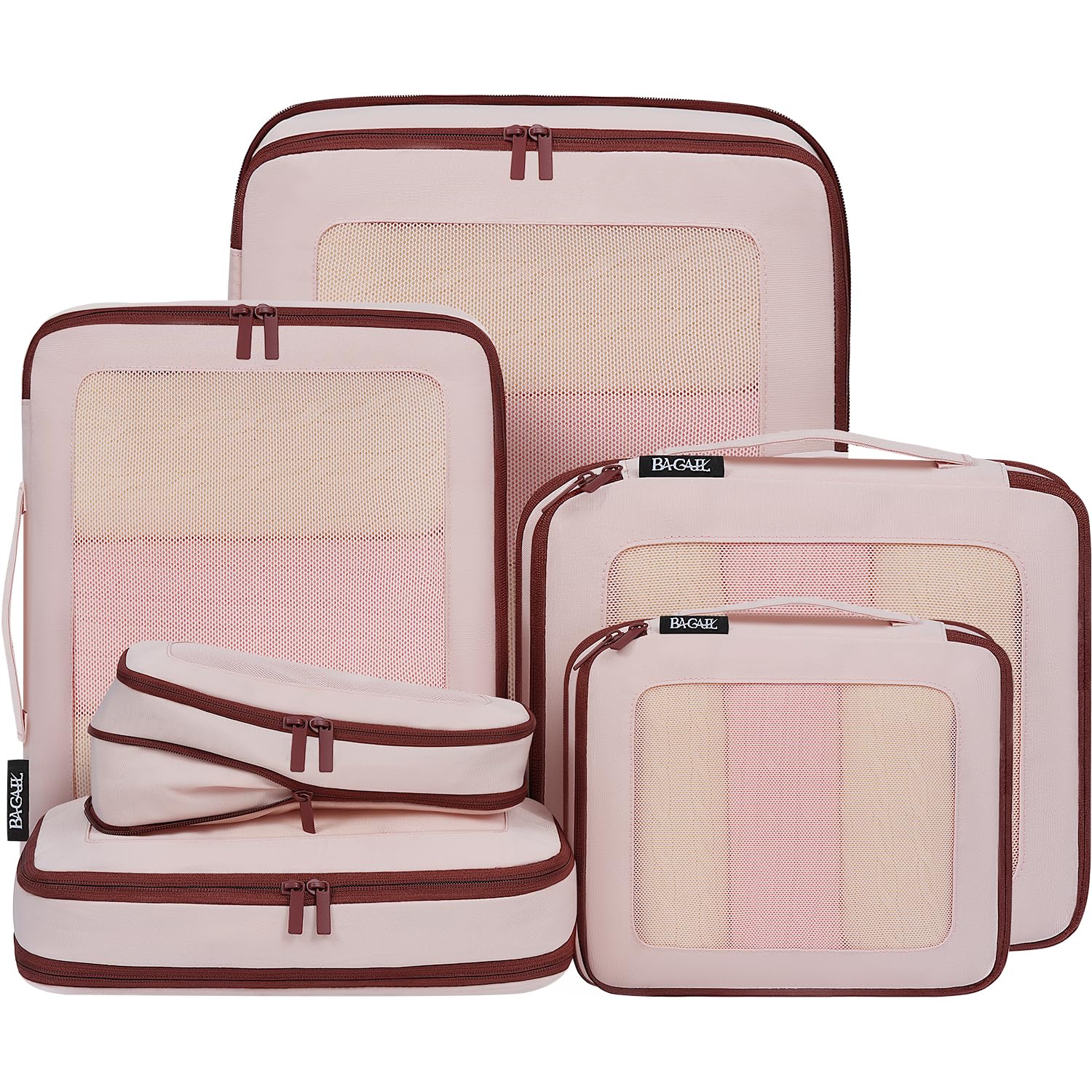 BAGAIL Durable Compression Packing Cubes for Travel,6 Set-Light Pink