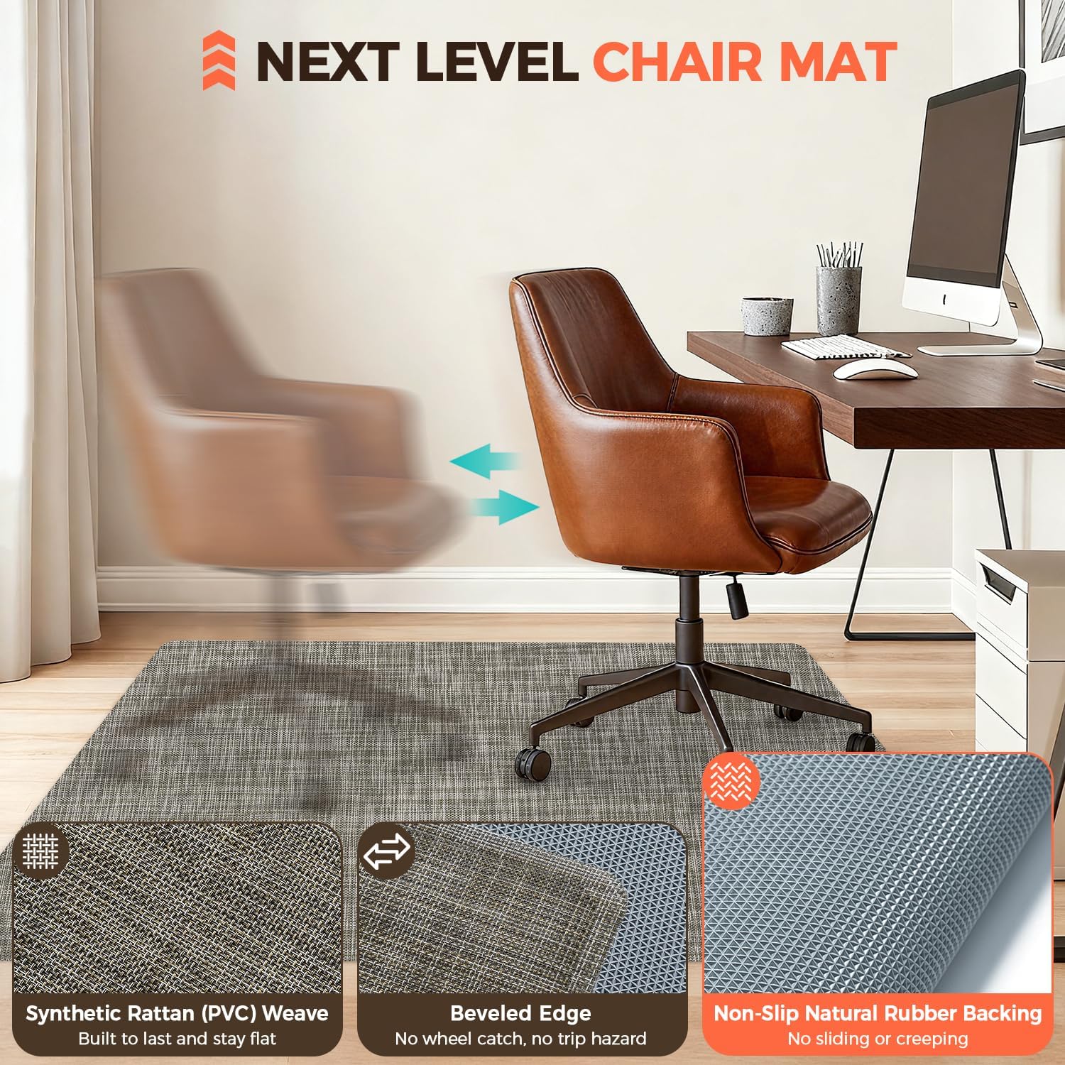 BAGAIL Office Chair Mat for Hardwood Floor, Heavy Duty Computer Chair Mat - Fast Flat & Smooth Glide - Non-Slip Desk Chair Floor Protector for Home Office