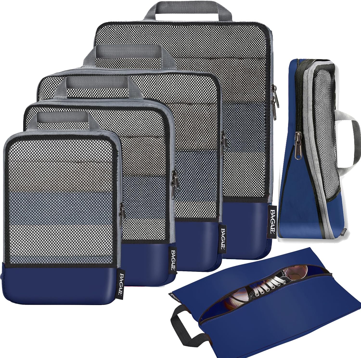 6 Set Half Mesh Compression Packing Cubes Travel Accessories Expandable Packing Organizers