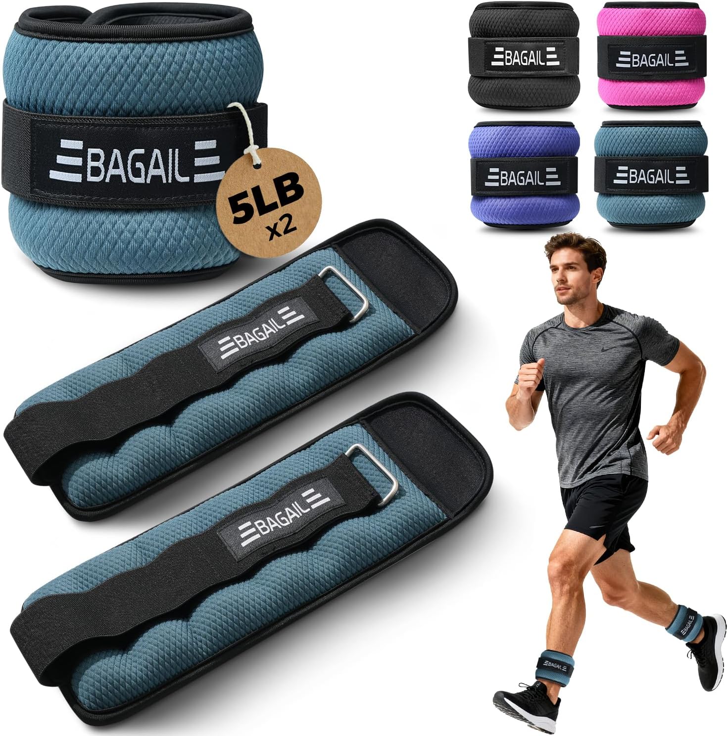 BAGAIL Ankle and Wrist Weights for Women & Men, 1 Pair 1/2/4/6/8/10 LBS Leg Weight with Sleek Design & Secure Fit, Arm Weighted Set for Walking, Running, Home Fitness & Physical Therapy
