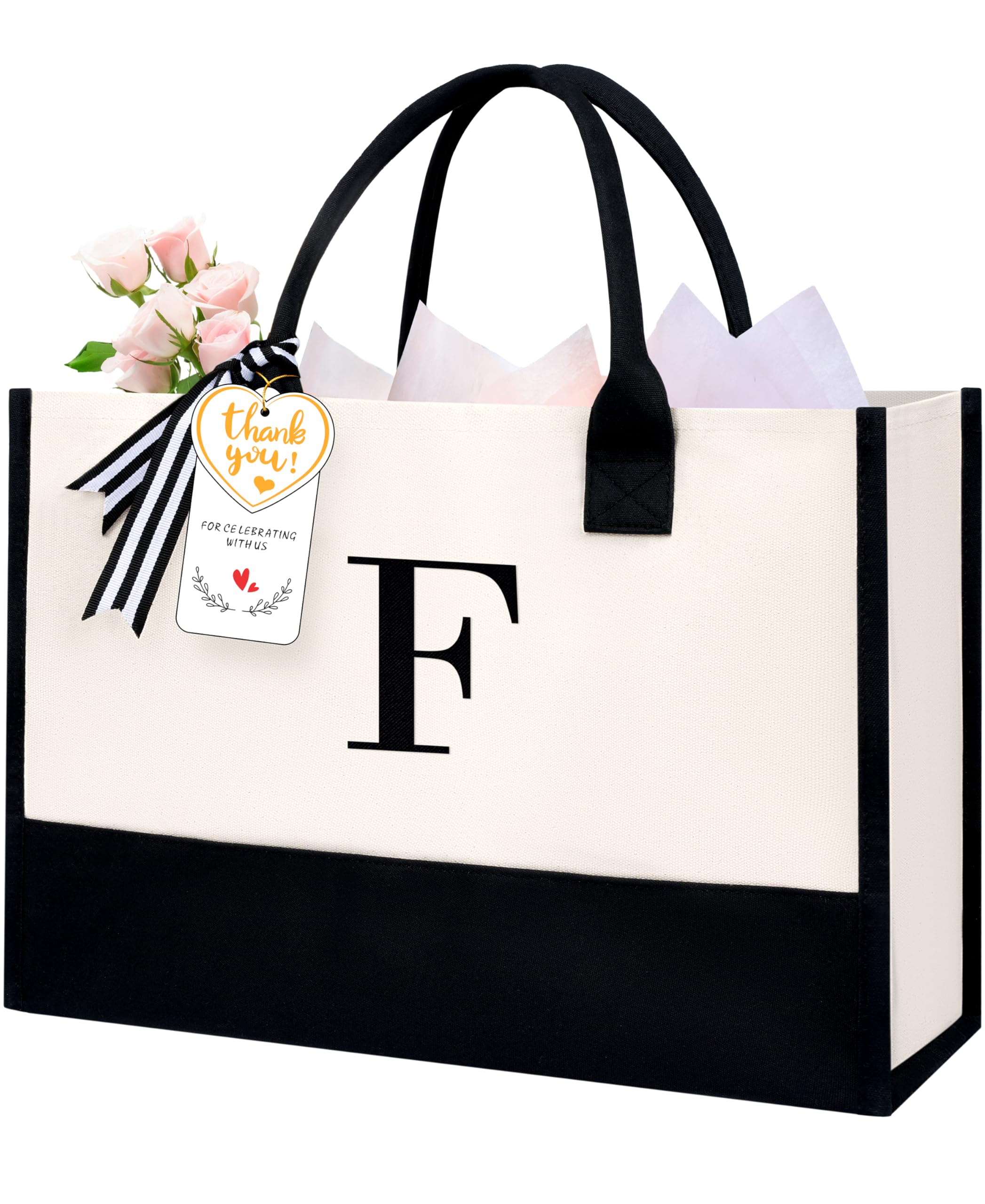 BAGAIL Initial Tote Bag, Personalized Birthday Gifts for Women, Teacher, Friends, Mom, Wedding, Monogrammed Beach Bag(1pcs-Ivory, S)