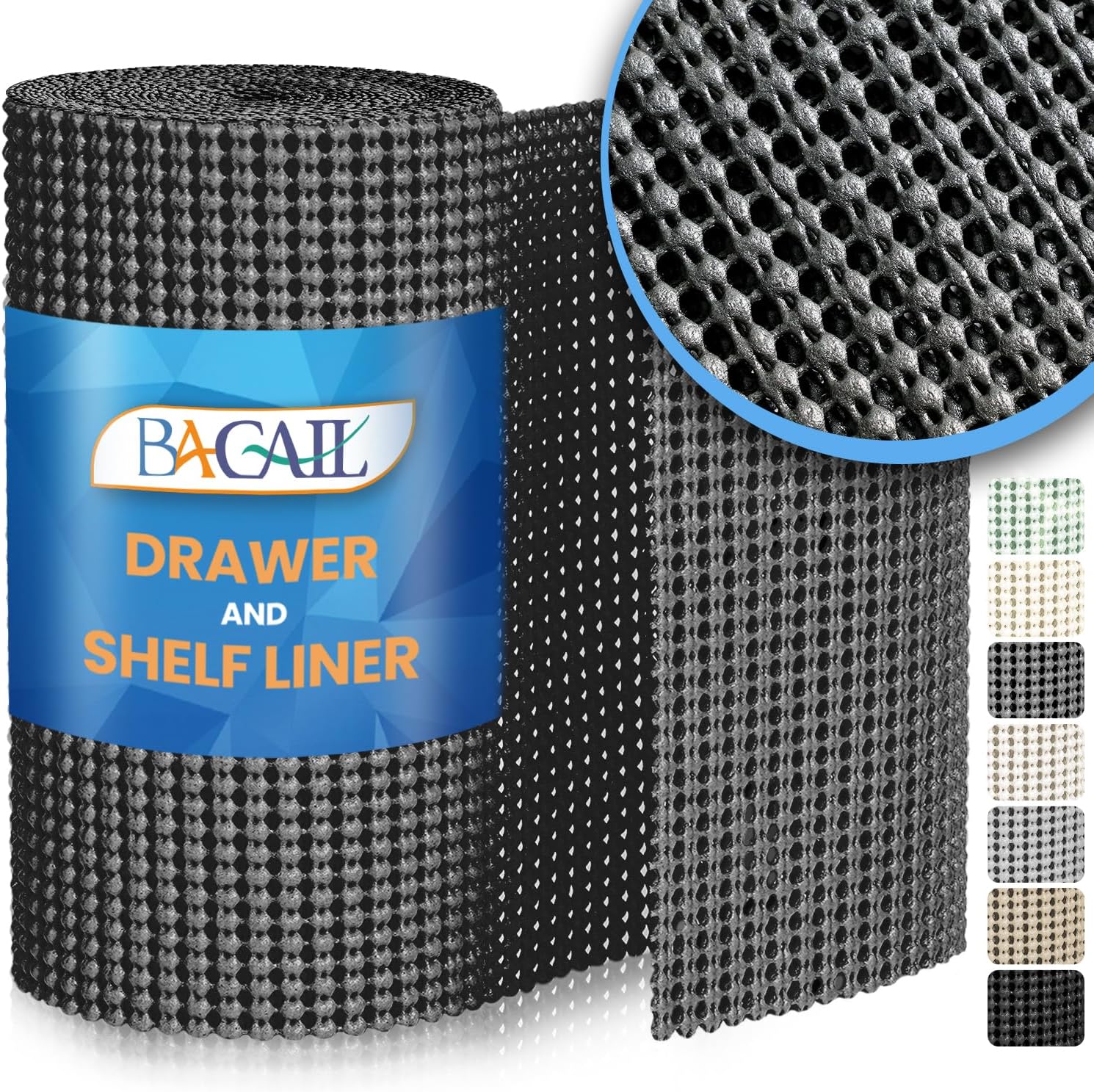 BAGAIL Drawer and Shelf Liner, 12 in X 10 Ft Non-Adhesive Shelf Liners for Kitchen Cabinets, Thick Strong Grip Liners for Desk, Shelves, Bathroom Drawers, Cabinet Protection - Black