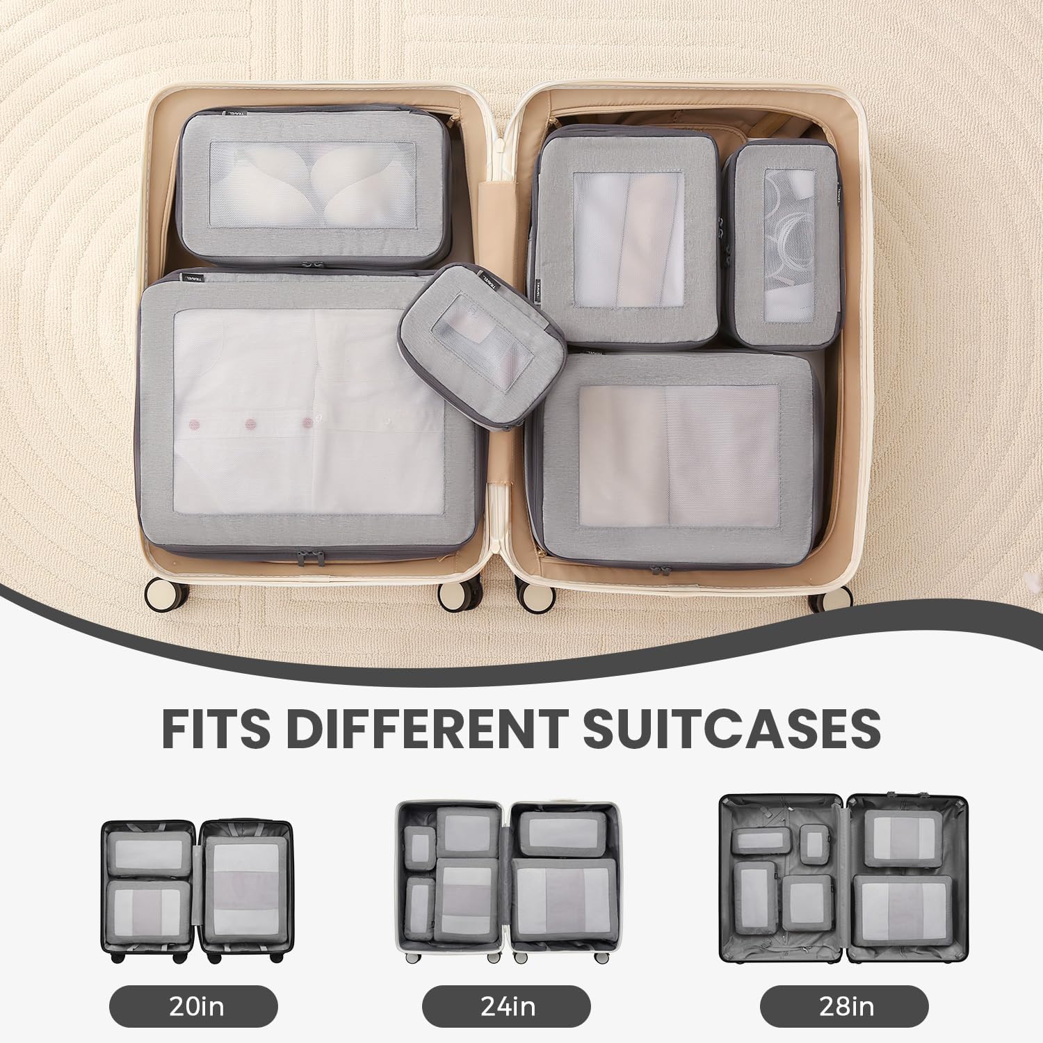 BAGAIL 6 Set Compression Packing Cubes Luggage Organizer Bags Travel Accessories Expandable Packing Organizers-BAGAIL