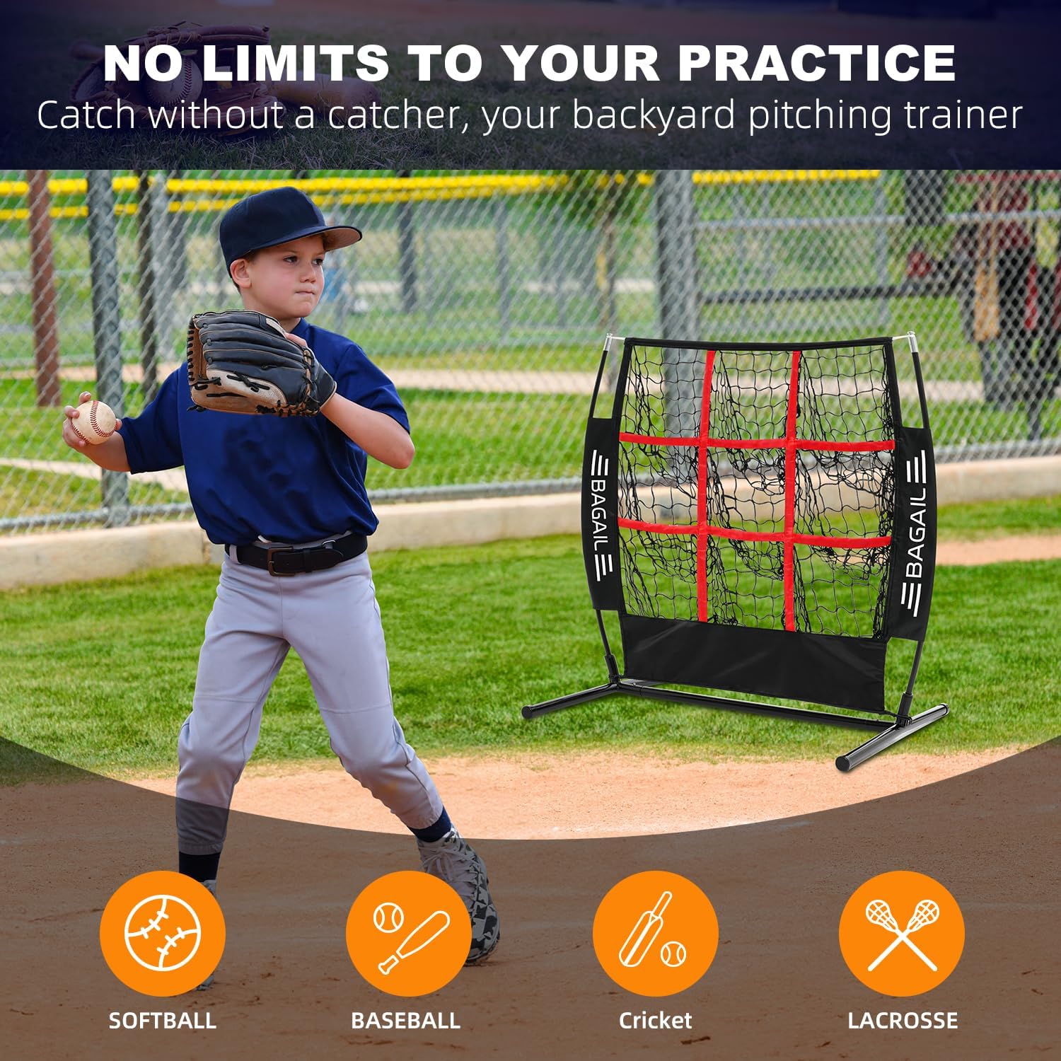 BAGAIL Baseball and Softball Pitching Net, 9 Pocket Pitching Net, Portable Pitching Target Net for Backyard with Carry Bag