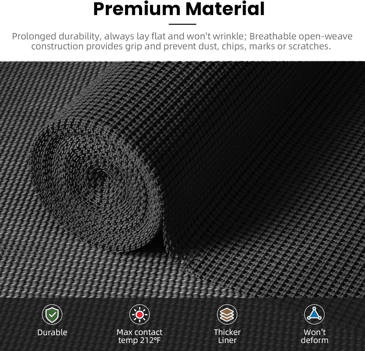 BAGAIL Drawer and Shelf Liner, 12 in X 10 Ft Non-Adhesive Shelf Liners for Kitchen Cabinets, Thick Strong Grip Liners for Desk, Shelves, Bathroom Drawers, Cabinet Protection - Black