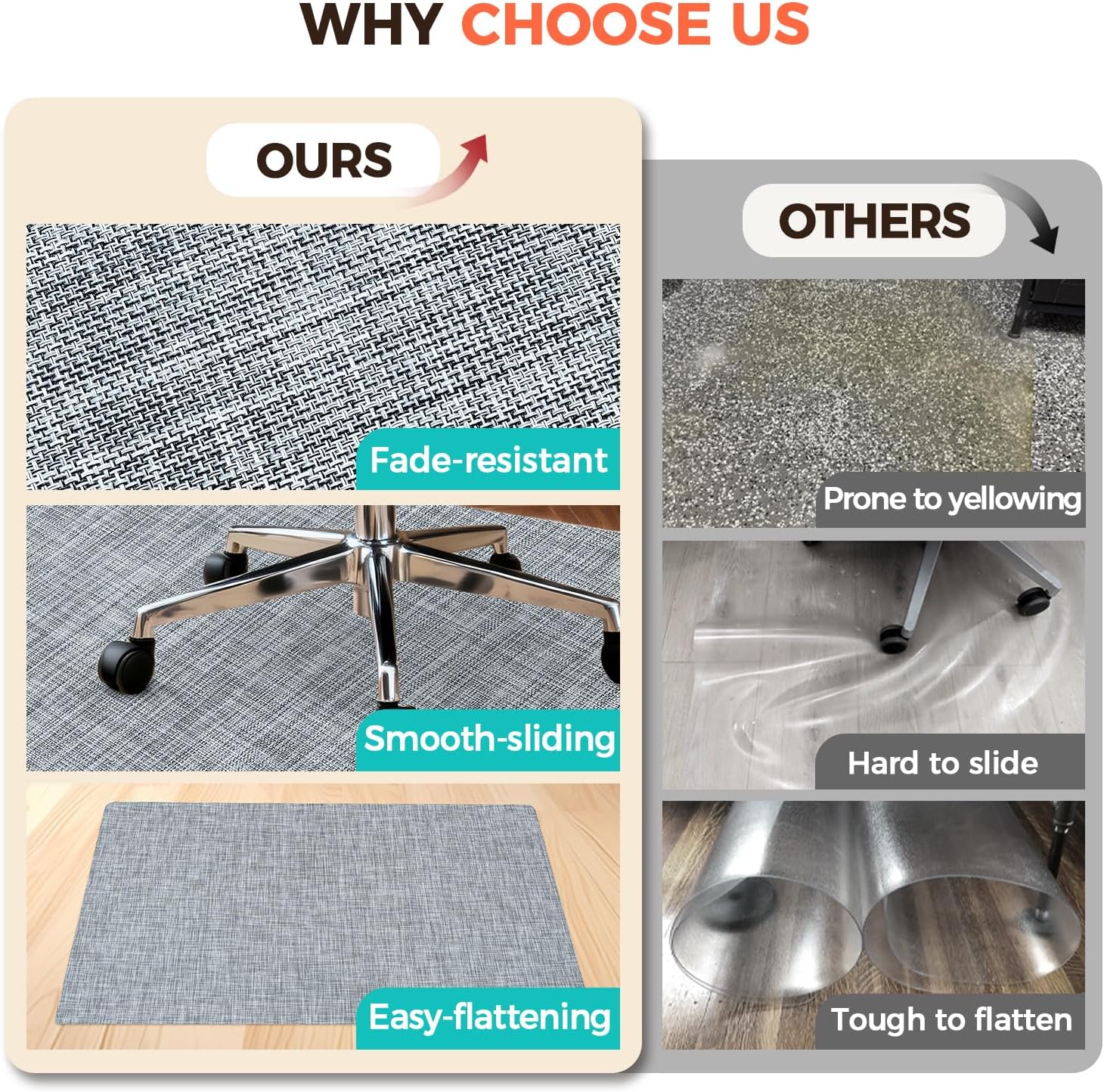 BAGAIL Office Chair Mat for Hardwood Floor, Heavy Duty Computer Chair Mat - Fast Flat & Smooth Glide - Non-Slip Desk Chair Floor Protector for Home Office