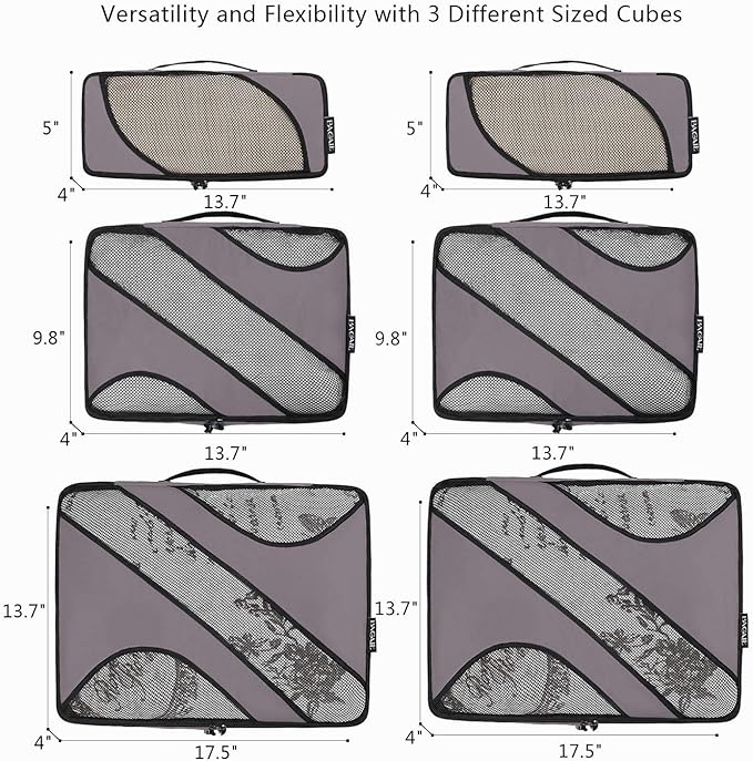 6 Set half mesh Packing Cubes -Various Sizes Travel Luggage Packing Organizers