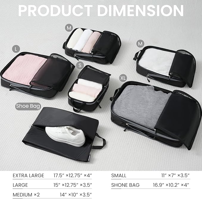 BAGAIL 6 Set Ultralight Compression Packing Cubes Packing Organizer for Travel Accessories Luggage Suitcase Backpack(70D FullMesh)