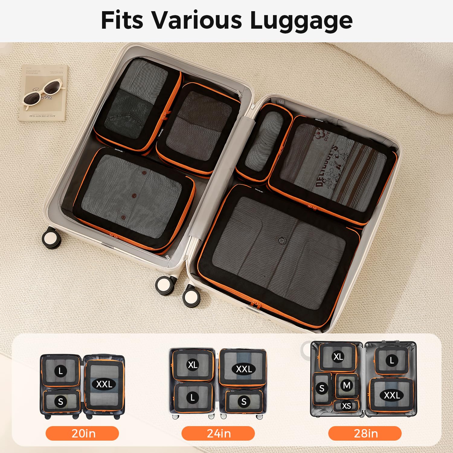 BAGAIL Durable Compression Packing Cubes for Travel,6 Set-Light Pink
